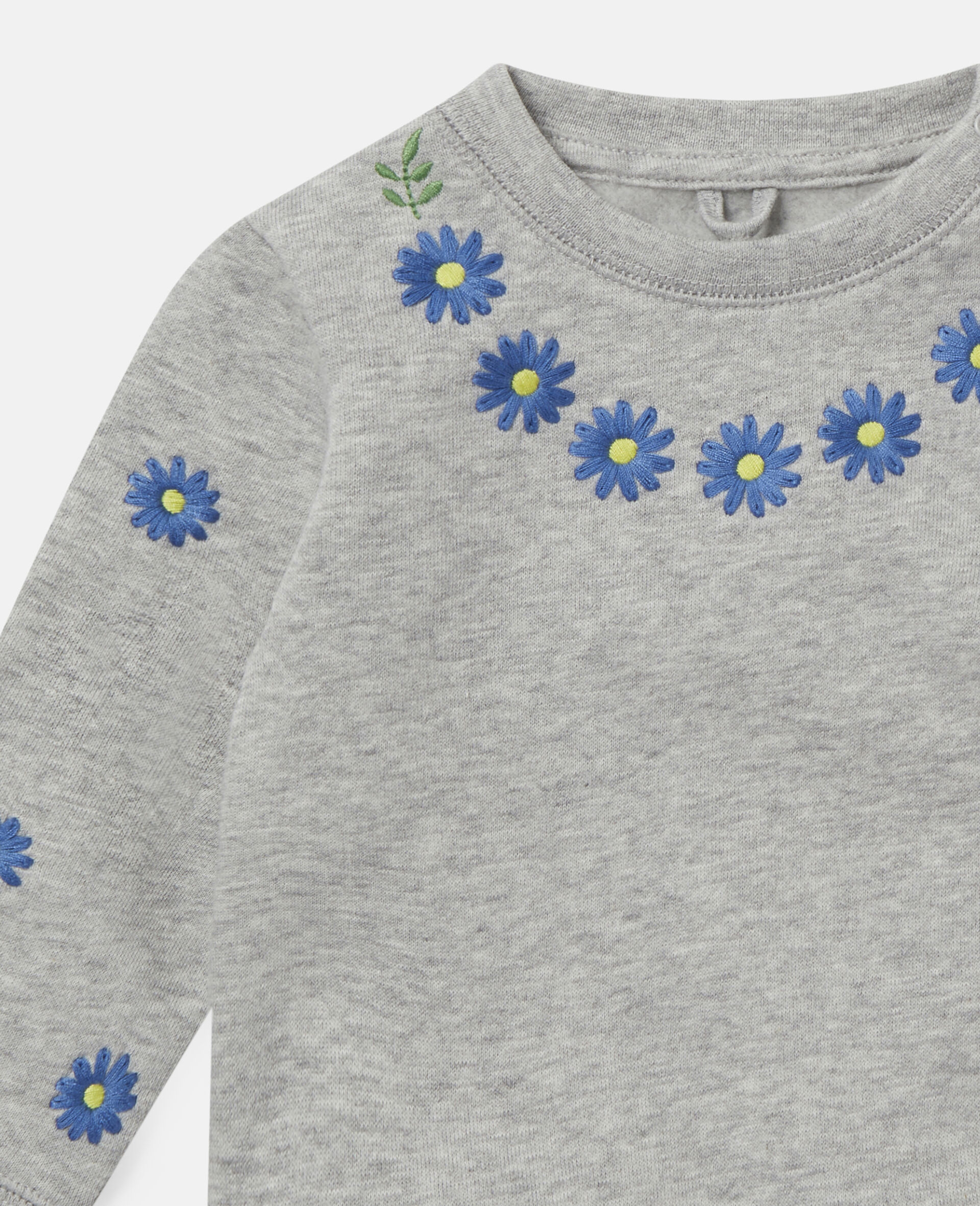 Embroidered Daisies Fleece Sweatshirt -Grey-medium