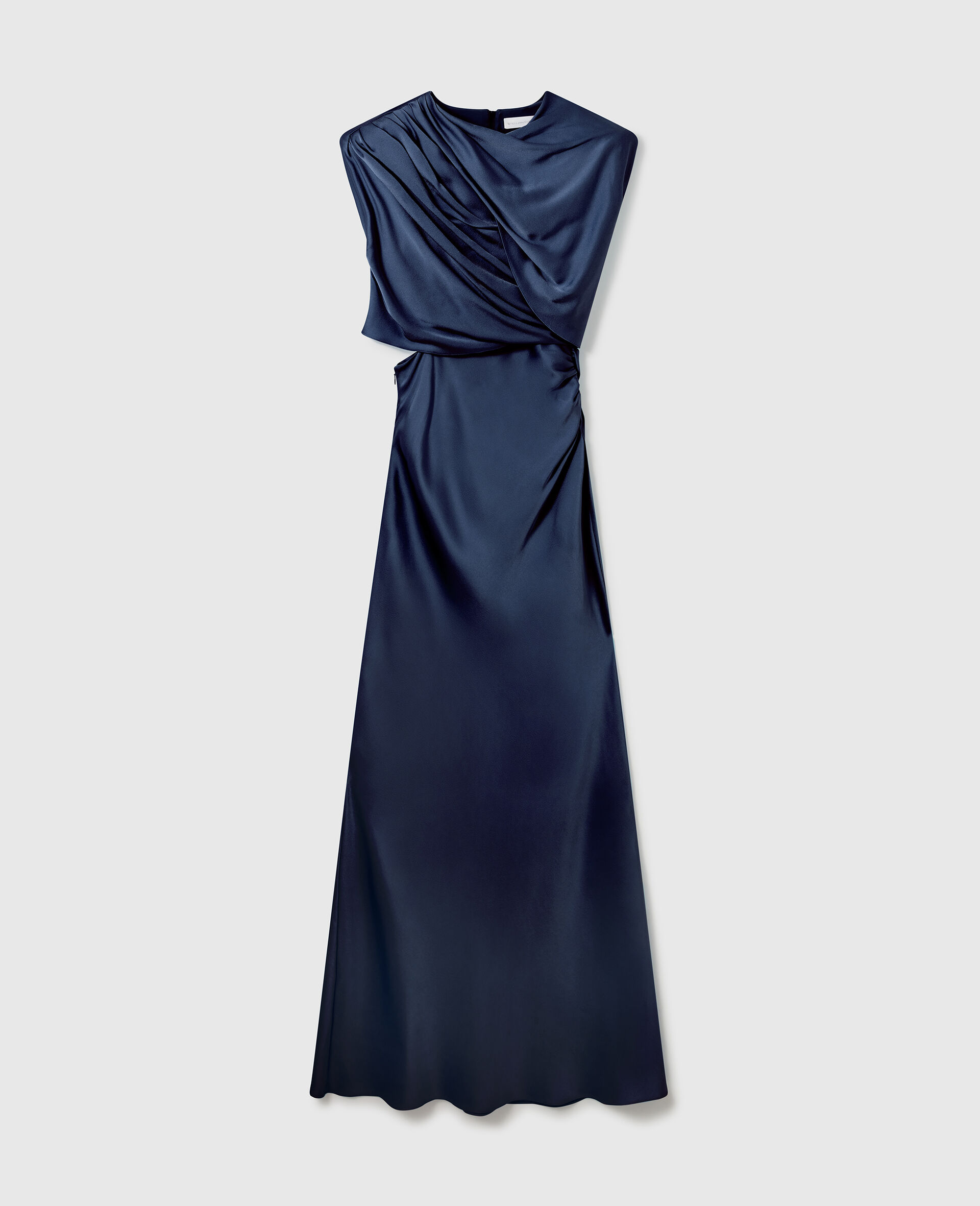 Kurzärmeliges Maxi-Wickelkleid aus Satin-Blau-medium