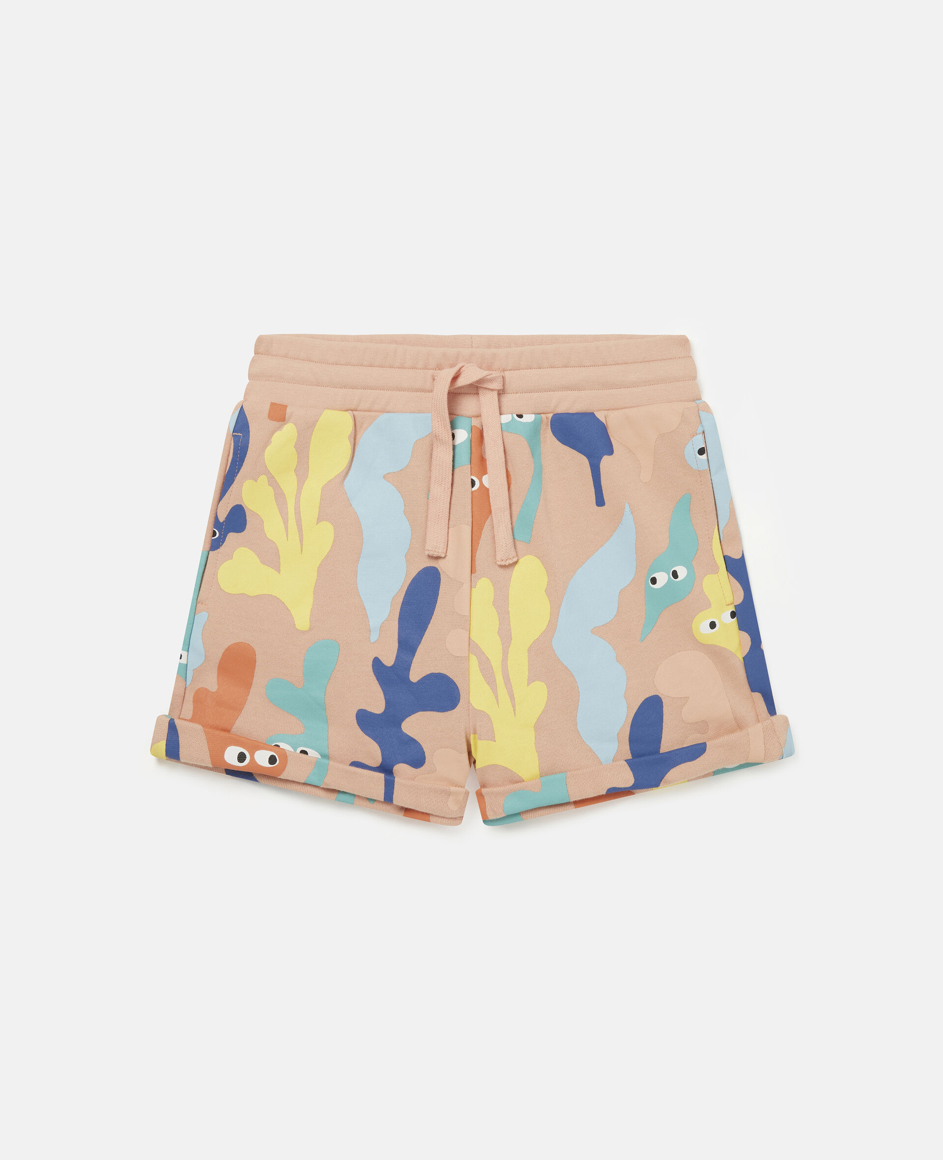 Seaweed Print Cotton Fleece Shorts-Pink-large