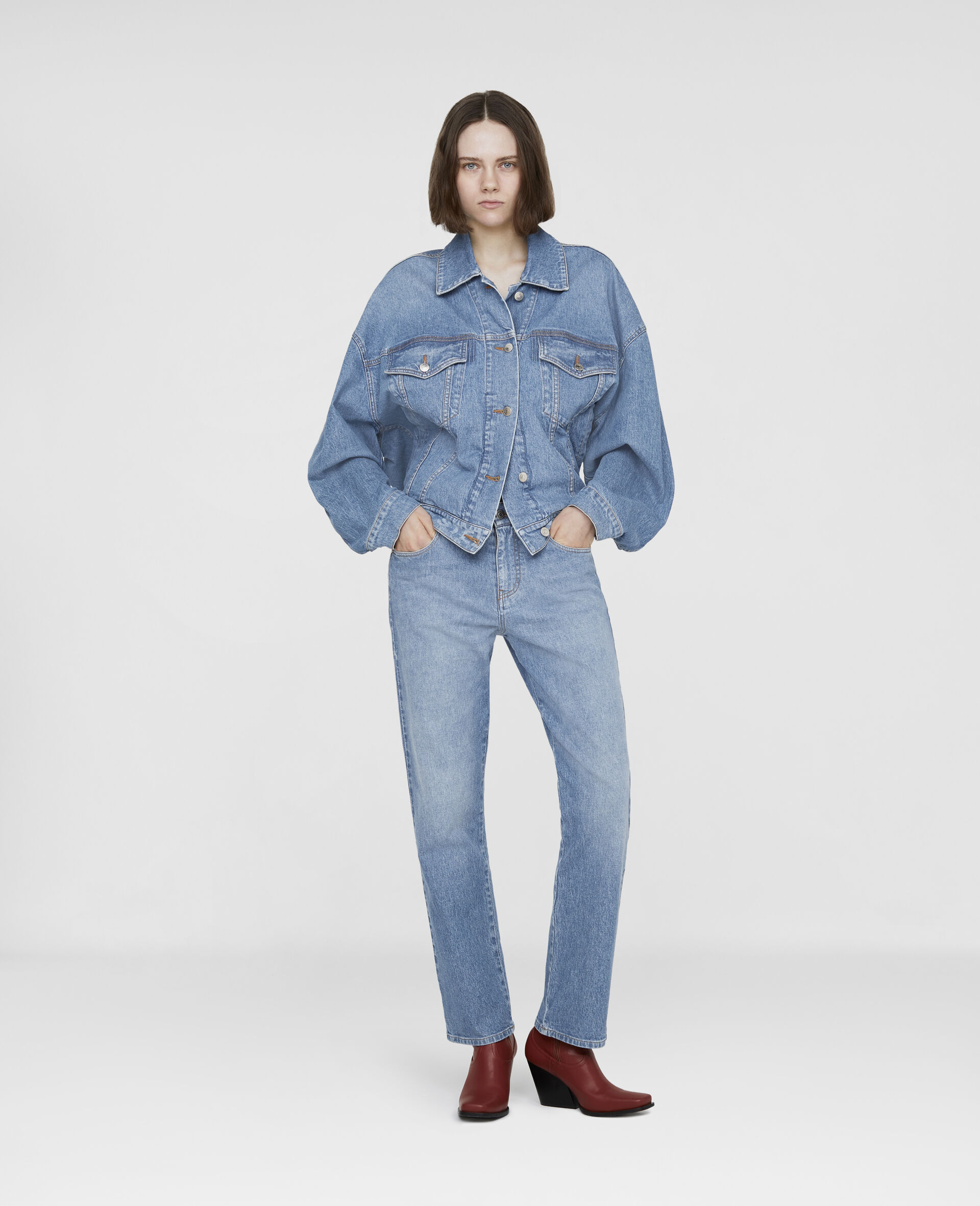 Logo Oversized Denim Jacket-Blue-large image number 1