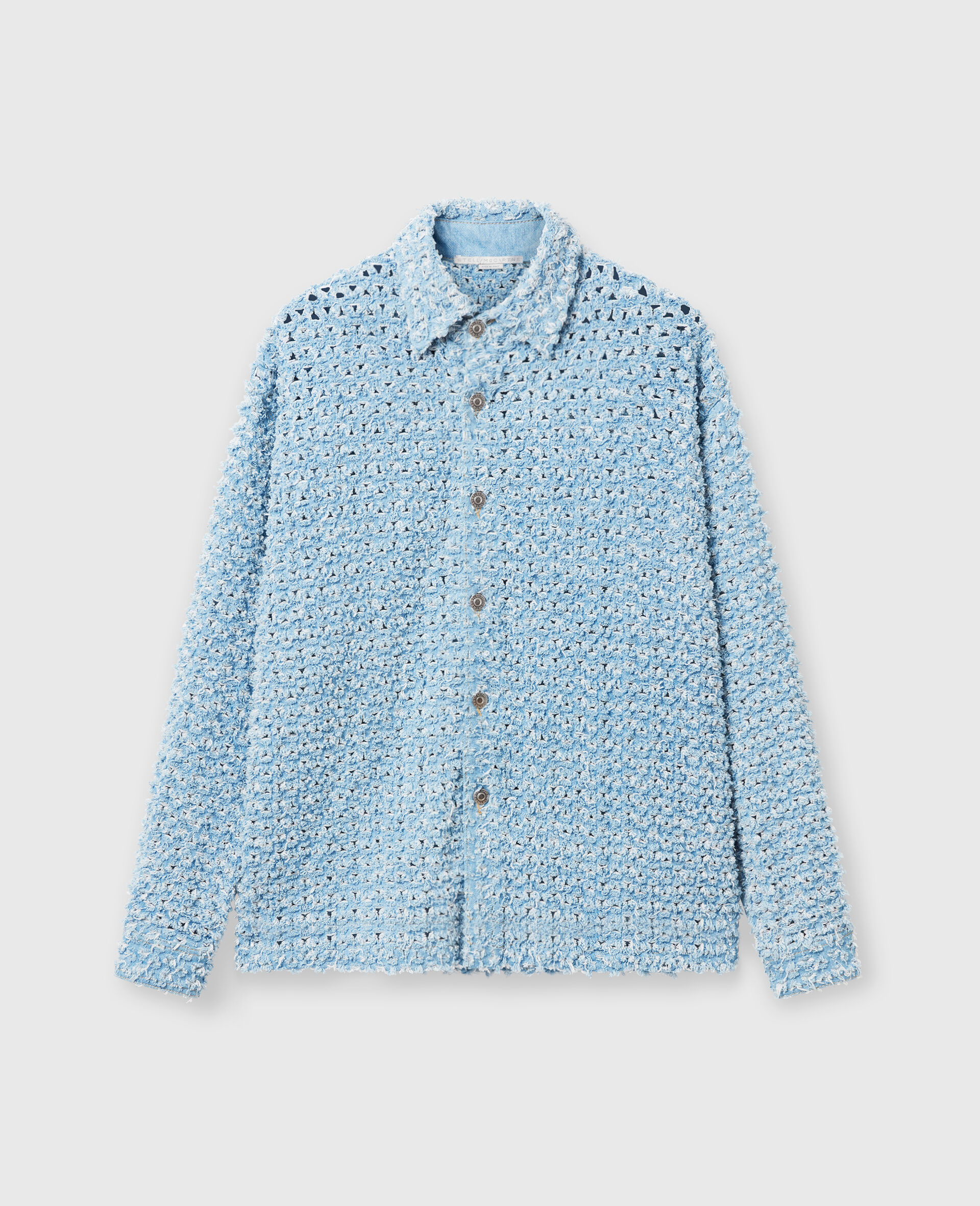 Oversized Denim Bouclé Shirt-Blue-large image number 0