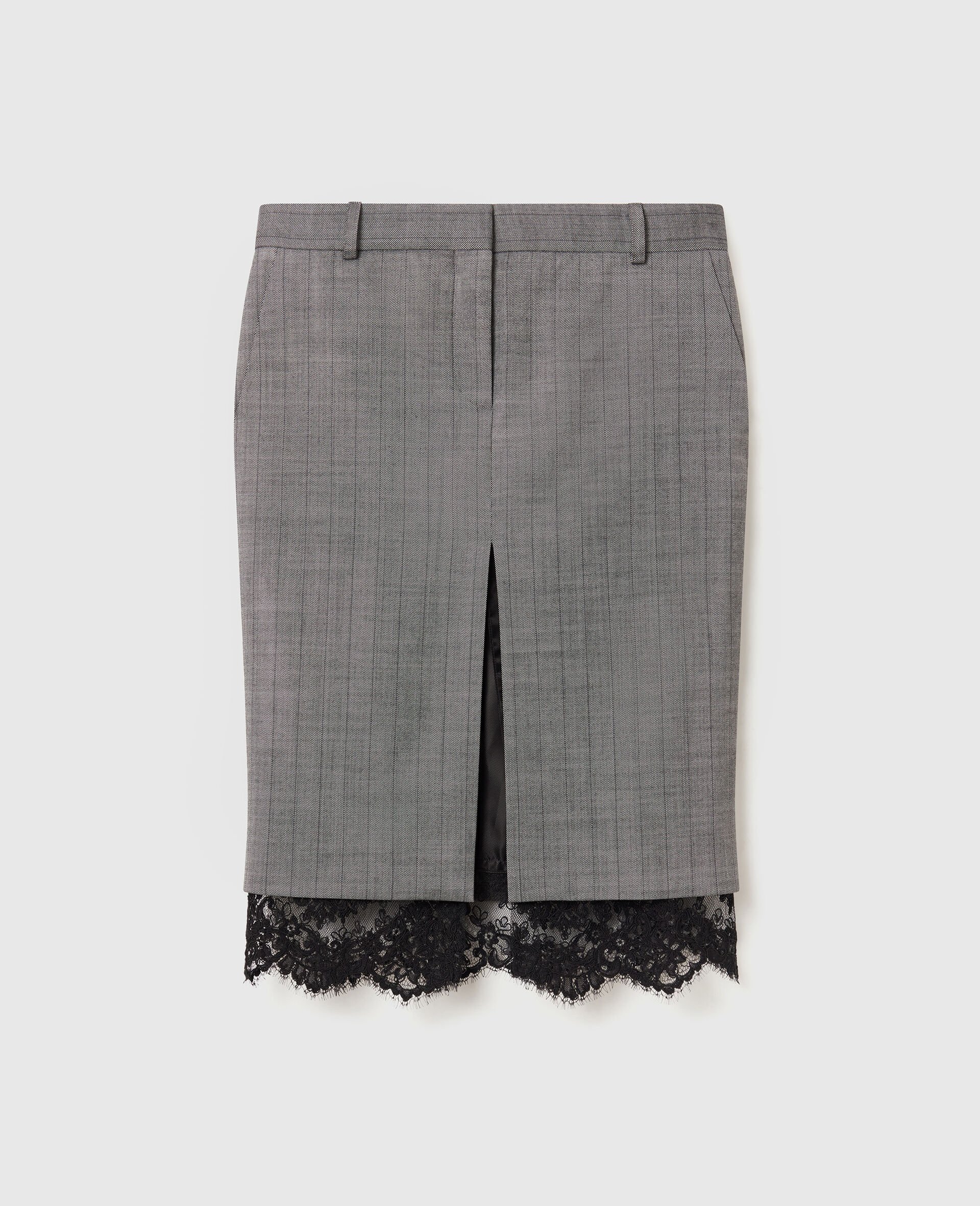 Lace-Trimmed Pinstripe Midi Skirt-Grey-medium