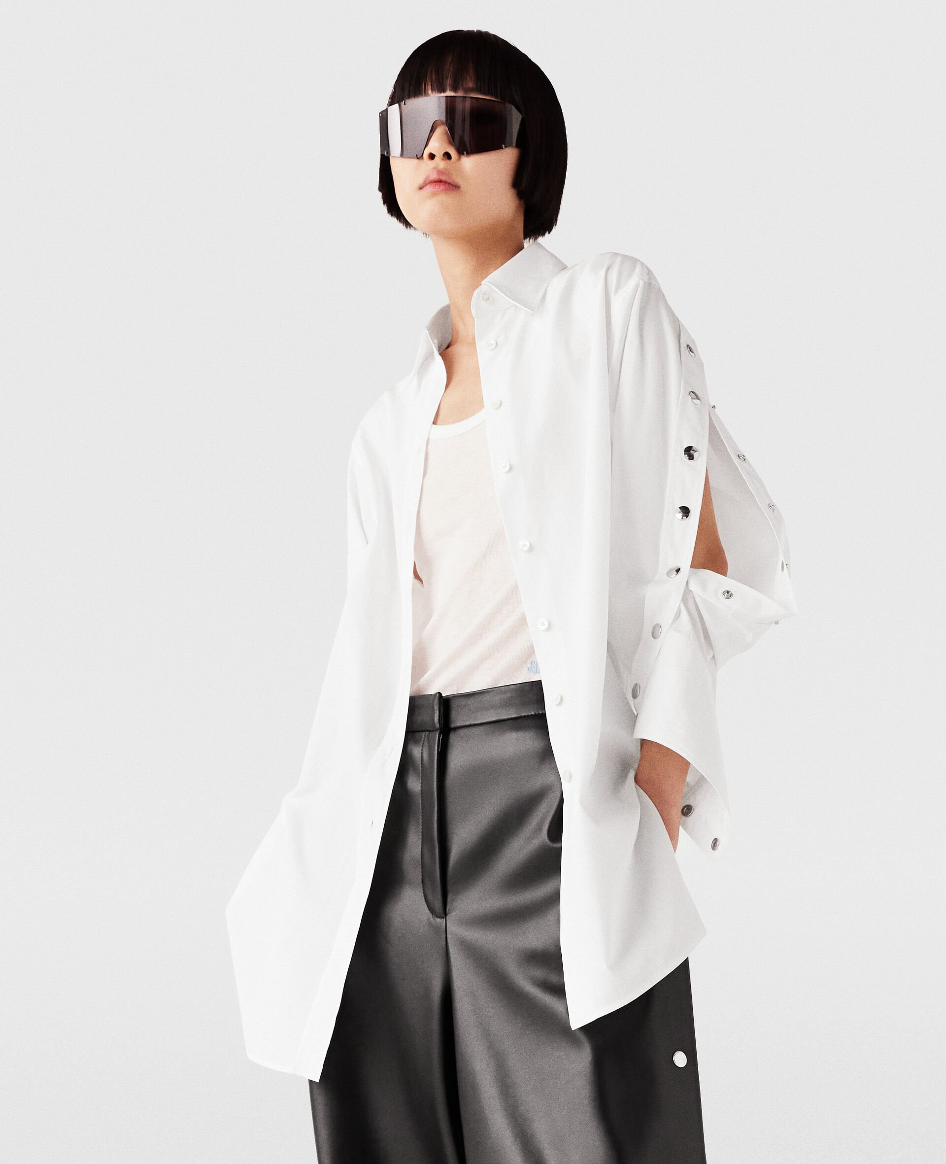 Classic Collar Long-Sleeve Shirt-White-model Classic Collar Long-Sleeve Shirt-White-model