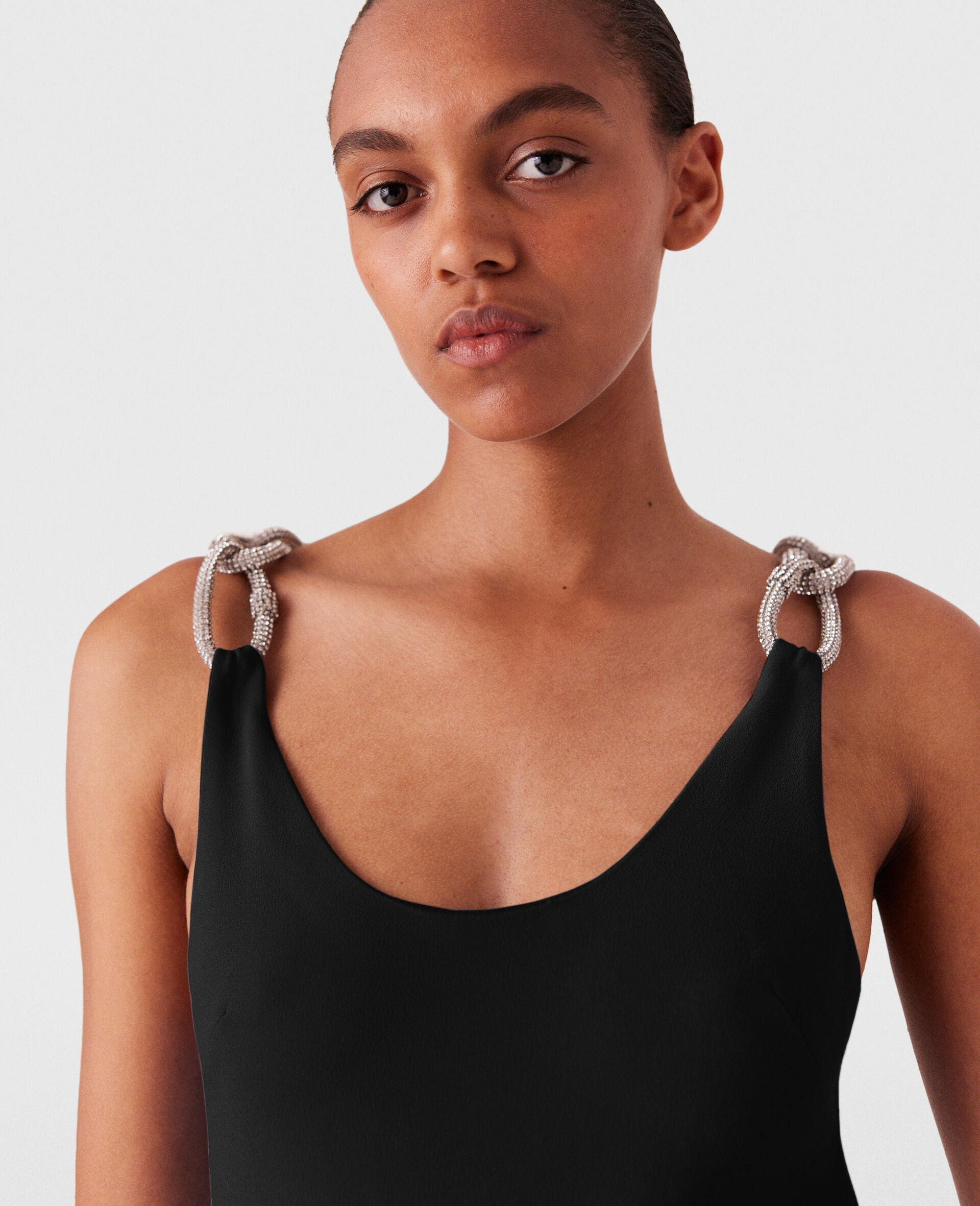 Robe a bretelles en chaine avec cristaux-Noir-large image number 2