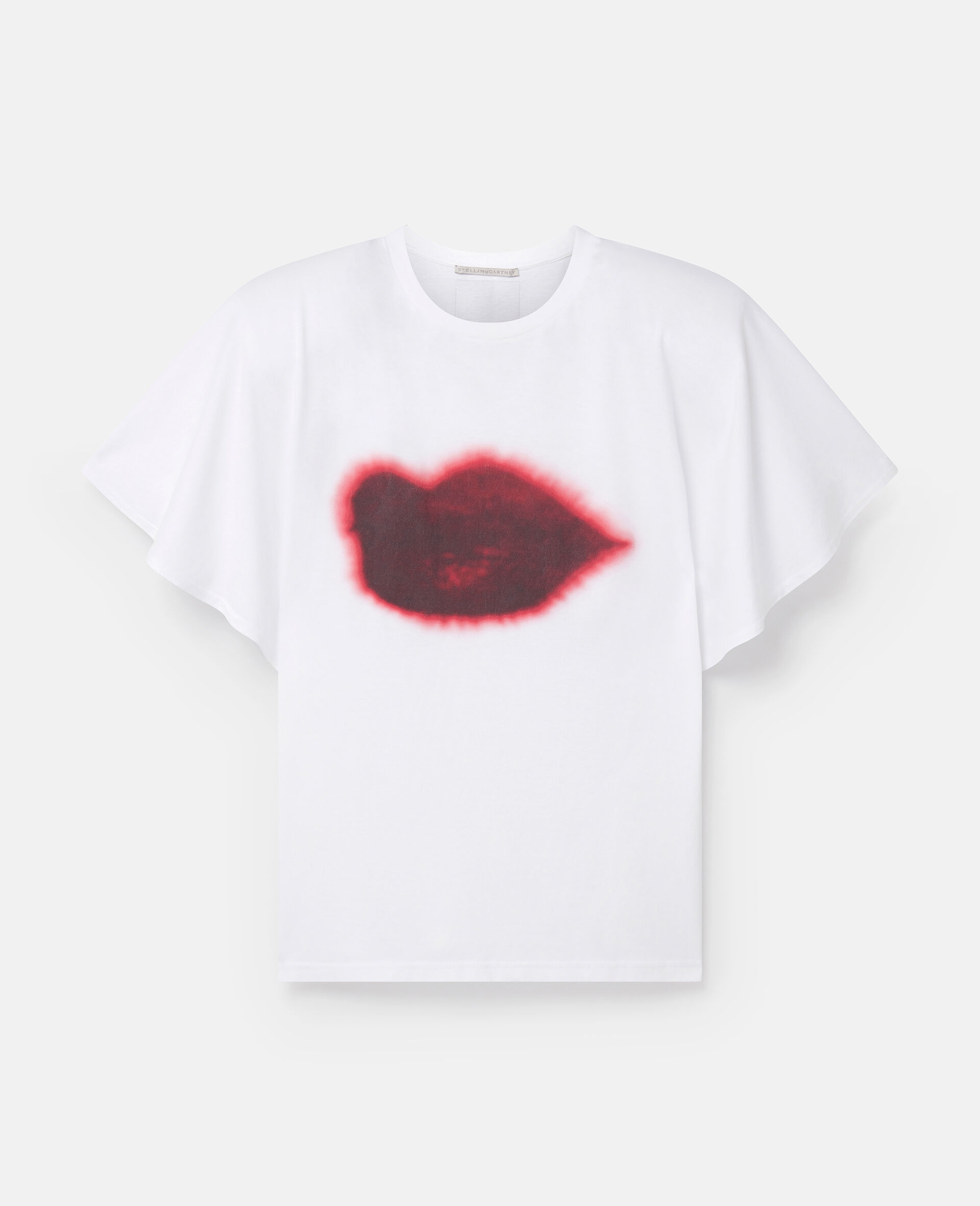 Lips Graphic Shoulder Pad T-Shirt-White-large image number 0