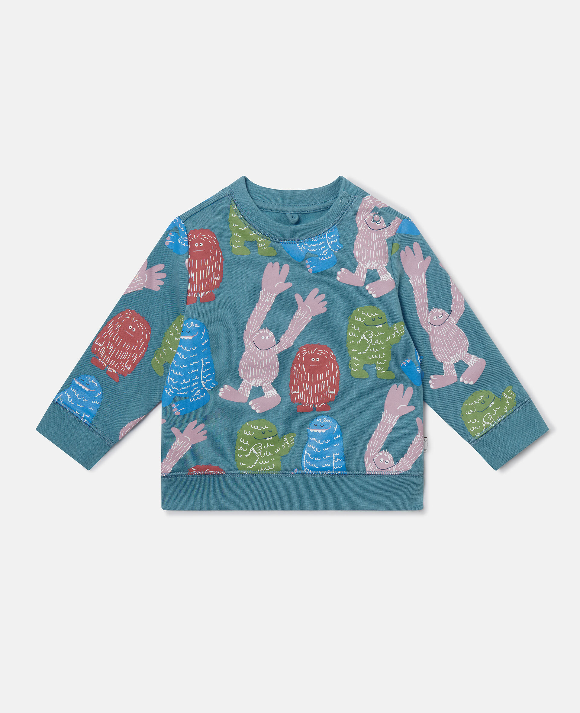 Monster Print Crewneck Sweatshirt-Blue-medium