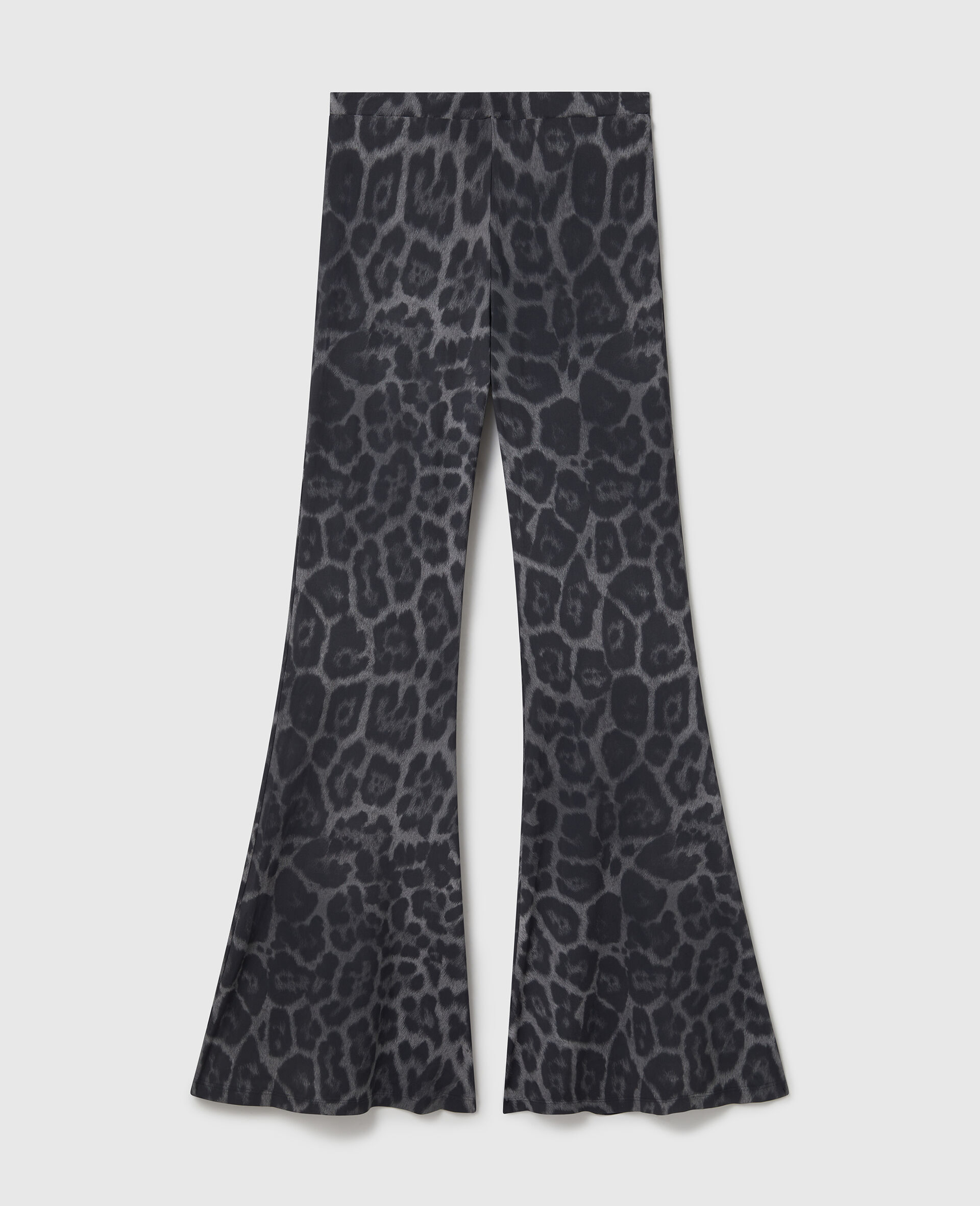 Leopard-Print Mid-Rise Flared Trousers-Grey-large image number 0