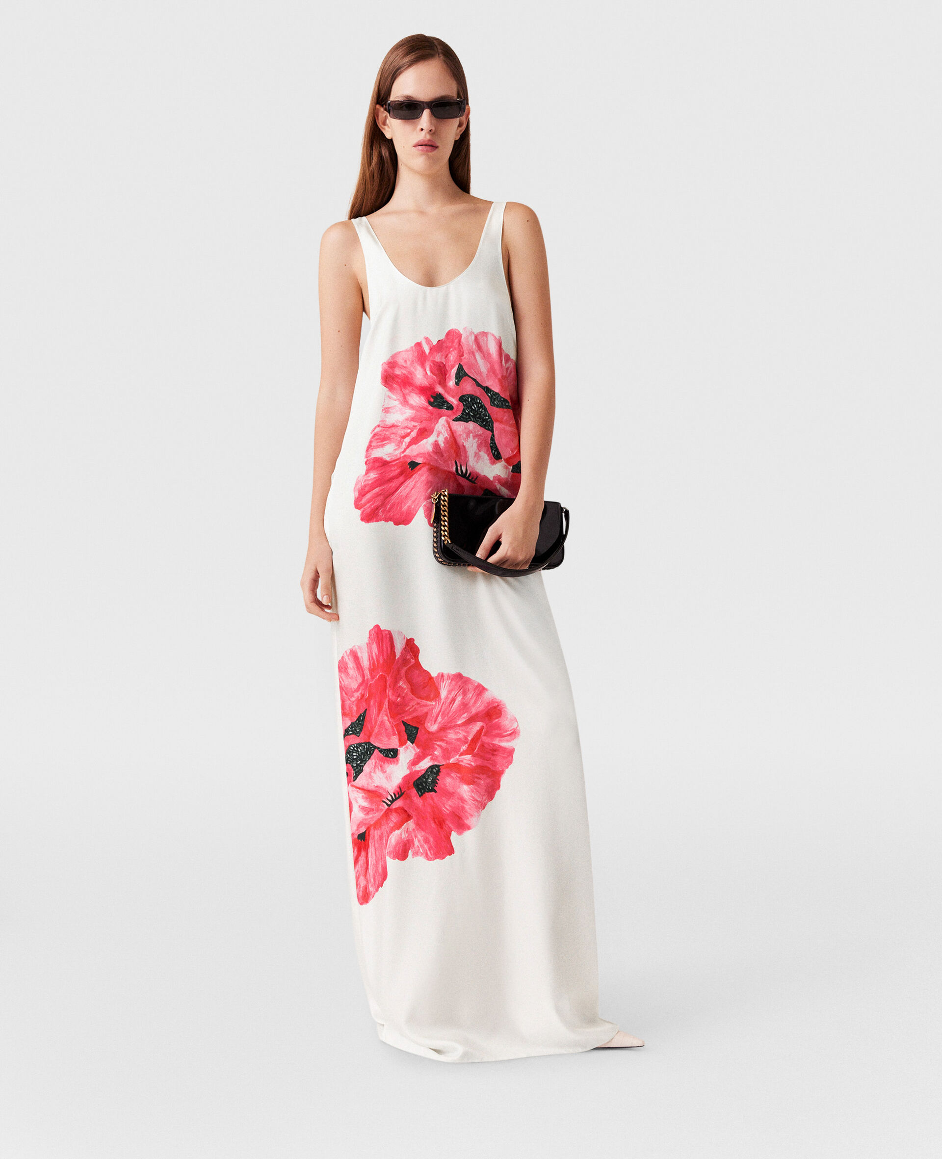 Poppy Print Maxi Dress-White-model