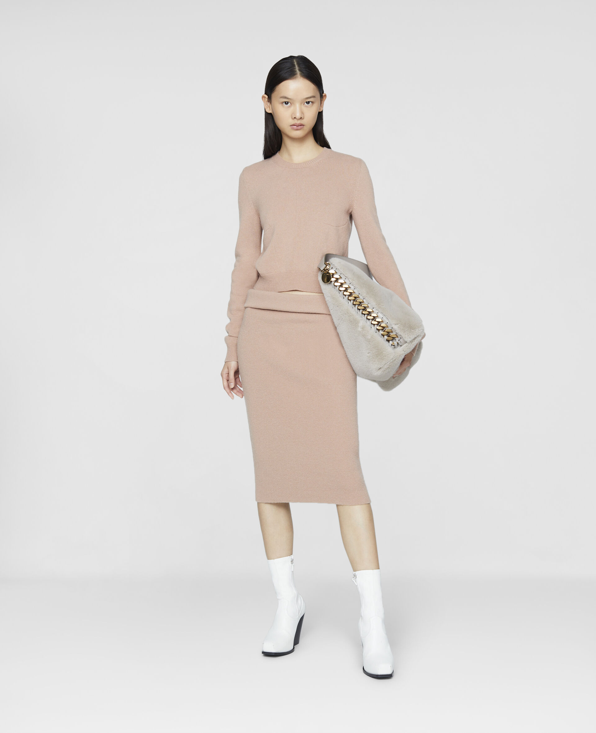 Corset Cut Wool Midi Skirt-Pink-large image number 1