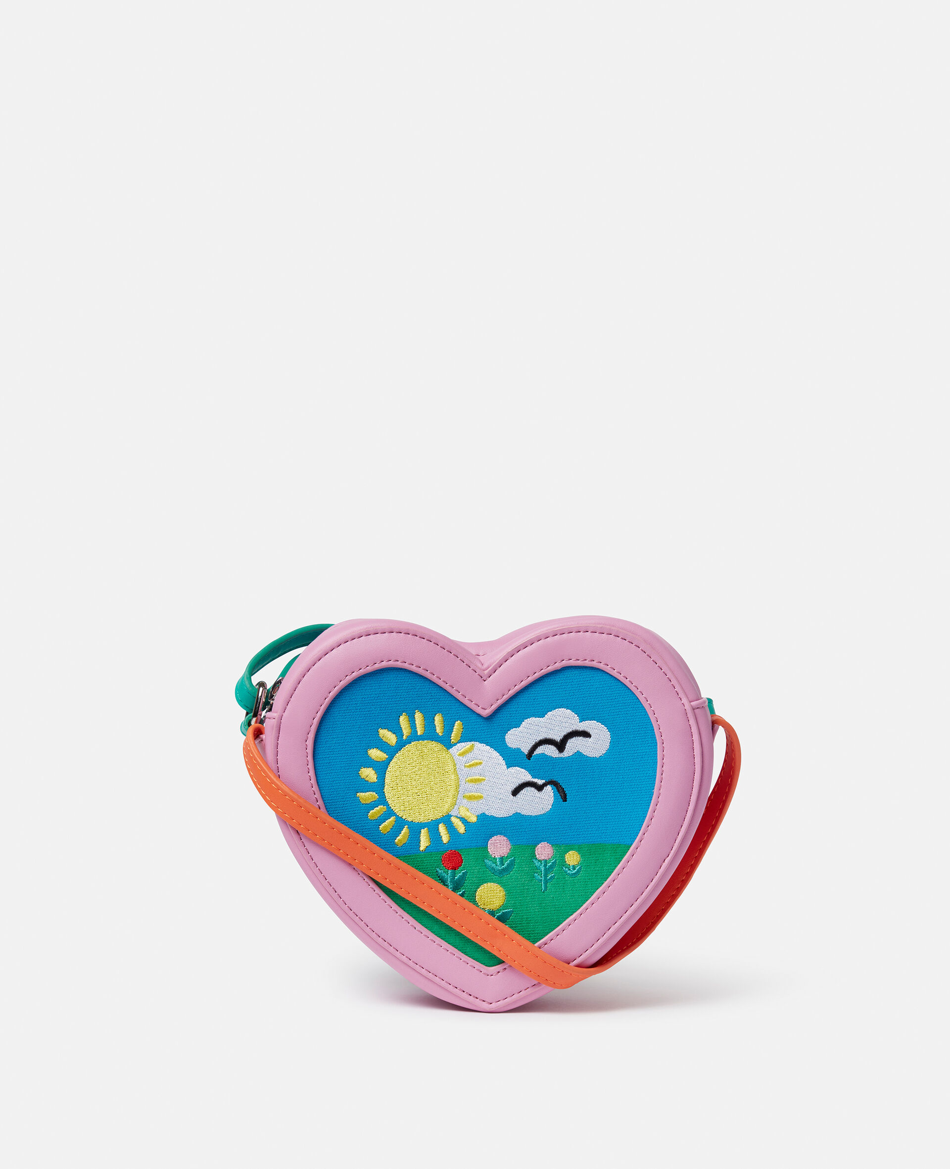 Landscape Motif Heart Shoulder Bag-Multicolour-large image number 0