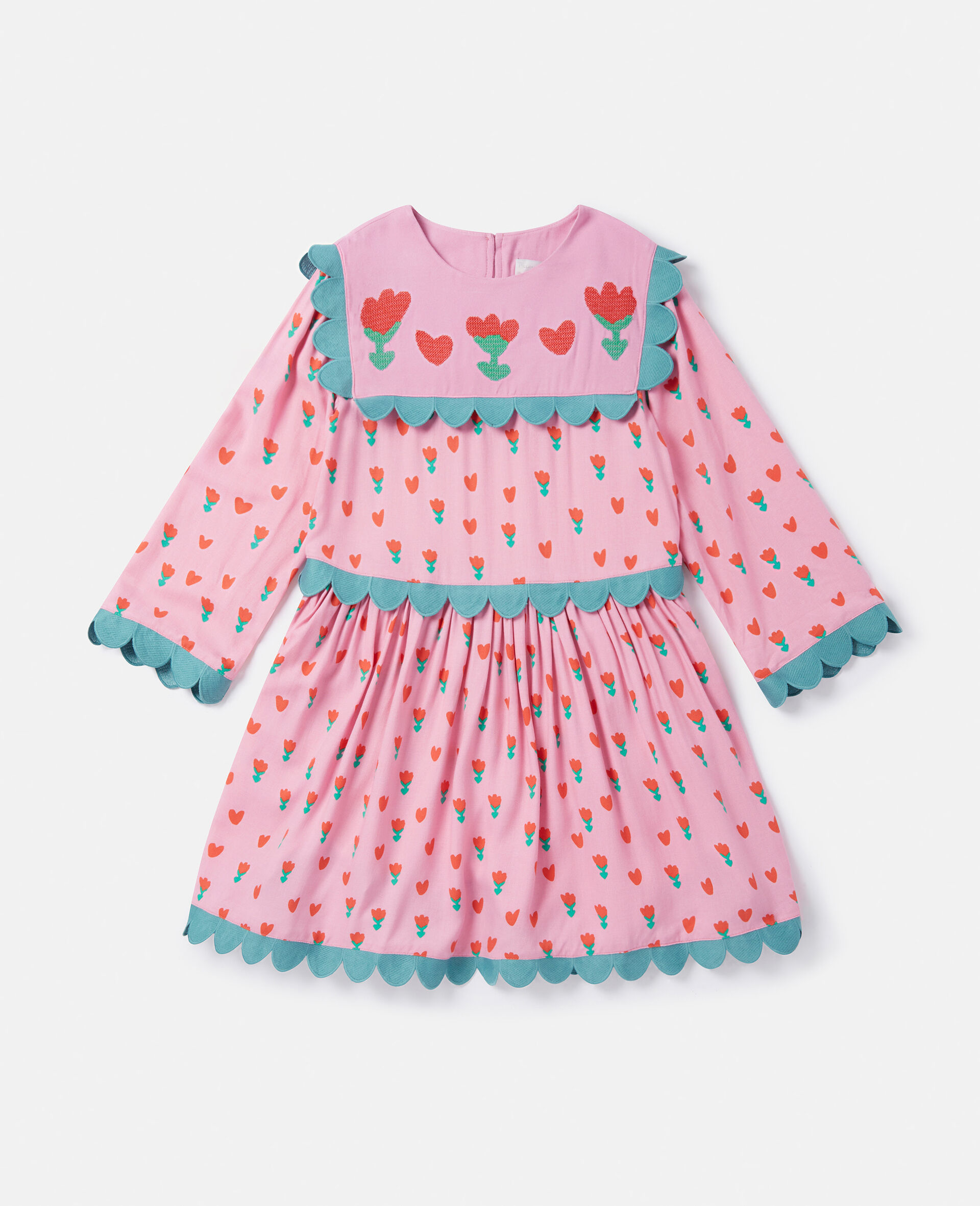 Folk Flower Print Collared Dress-Pink-large image number 0