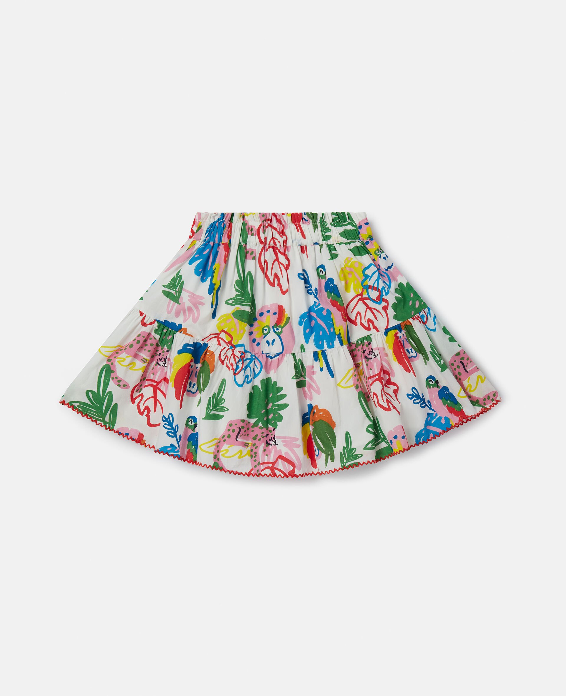 Jungle Print Flared Skirt-White-large image number 0