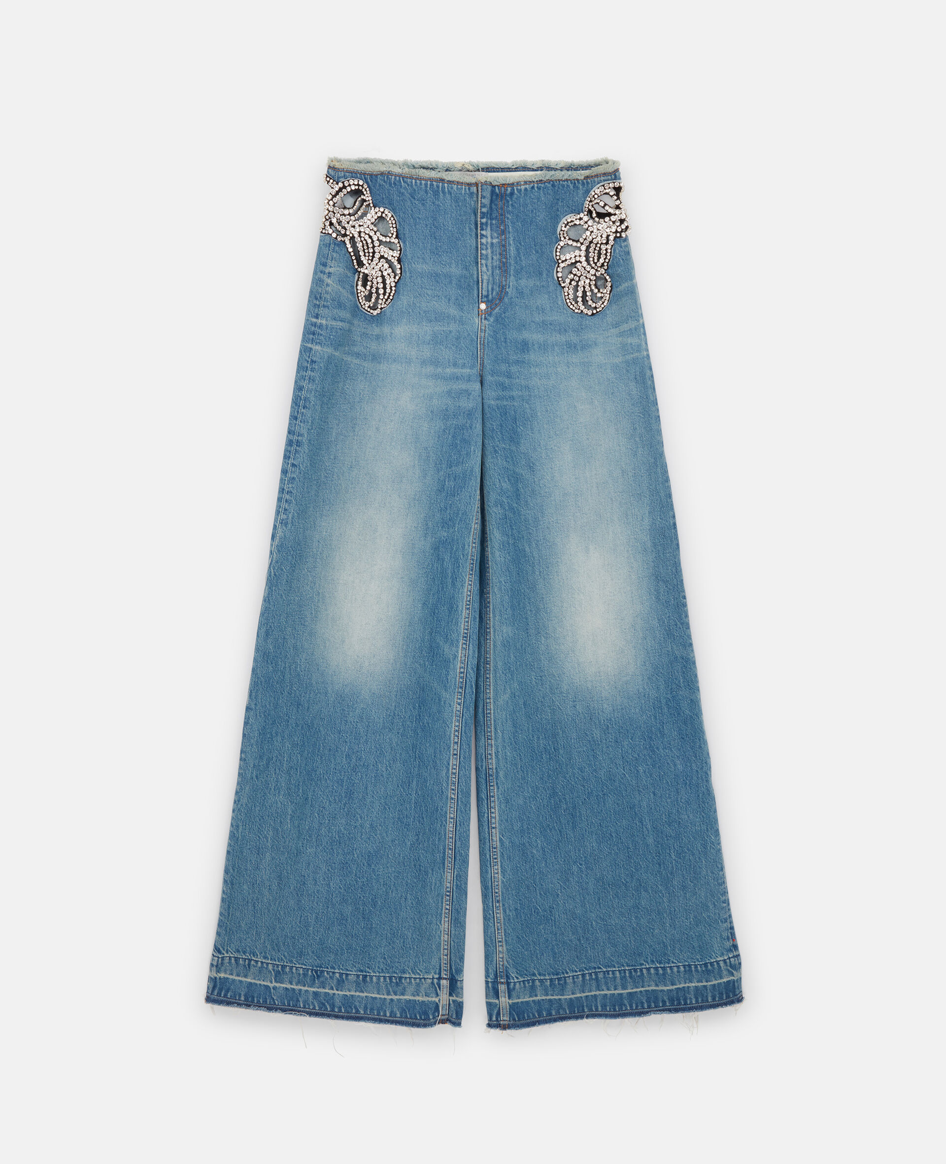 Diamanté Swirl Mid-Rise Wide Leg Jeans-Blue-large image number 0