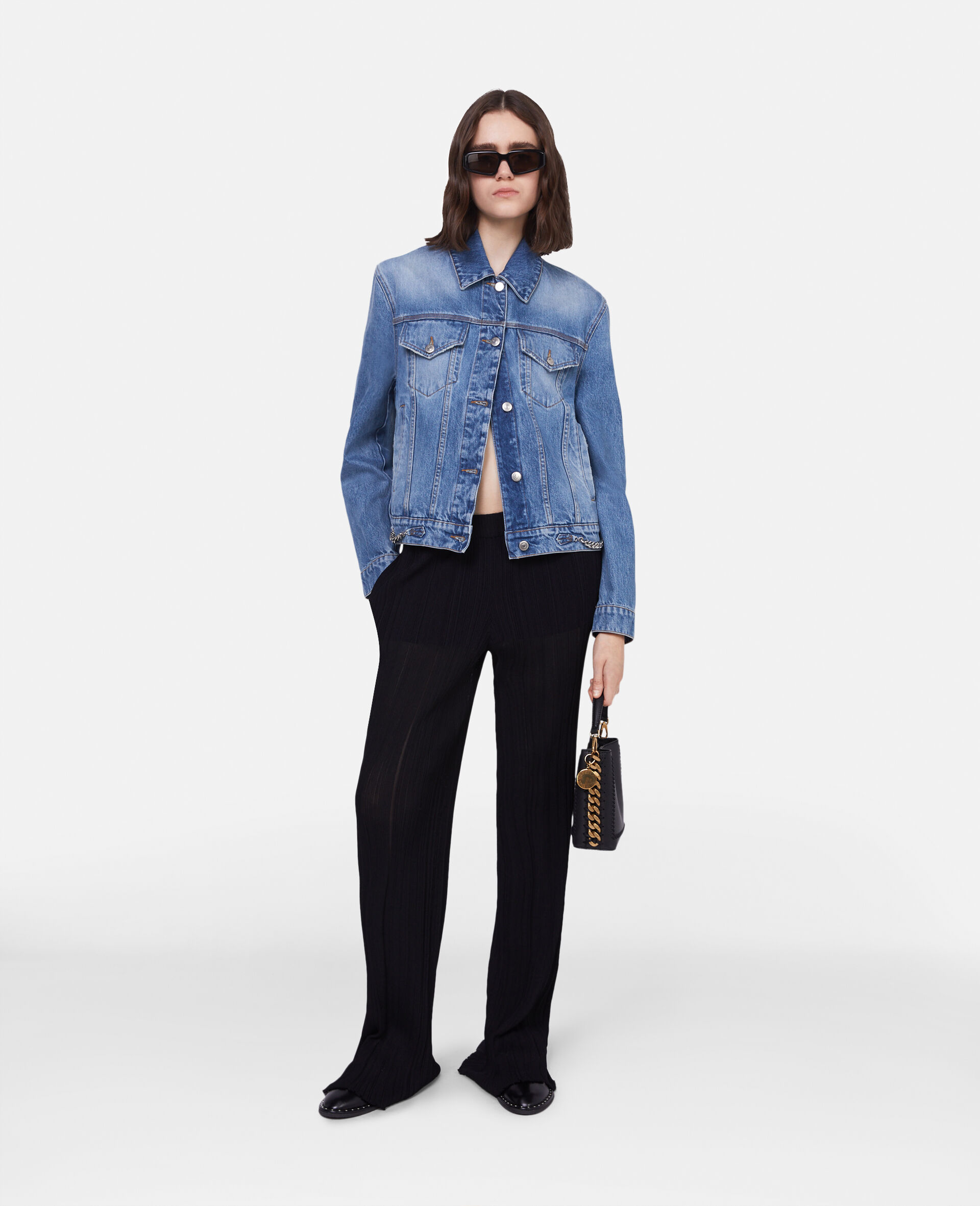 Veste en jean bleu clair délavé avec maillons Falabella-Bleu-model