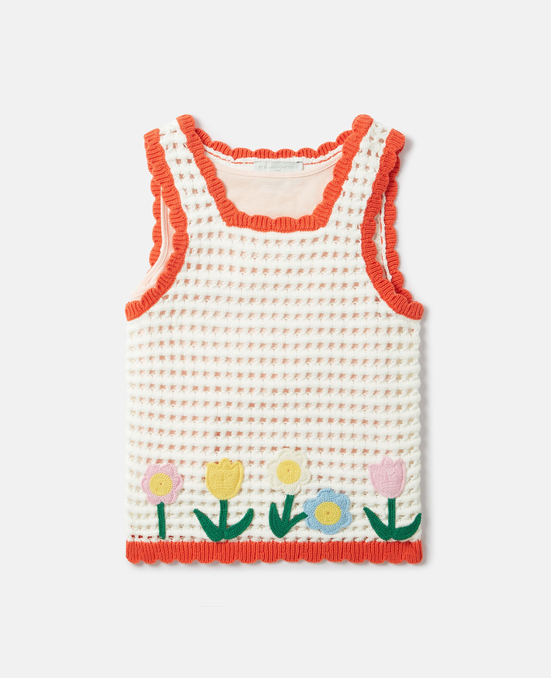 Floral Appliqu&eacute; Knitted Tank Top-White-medium