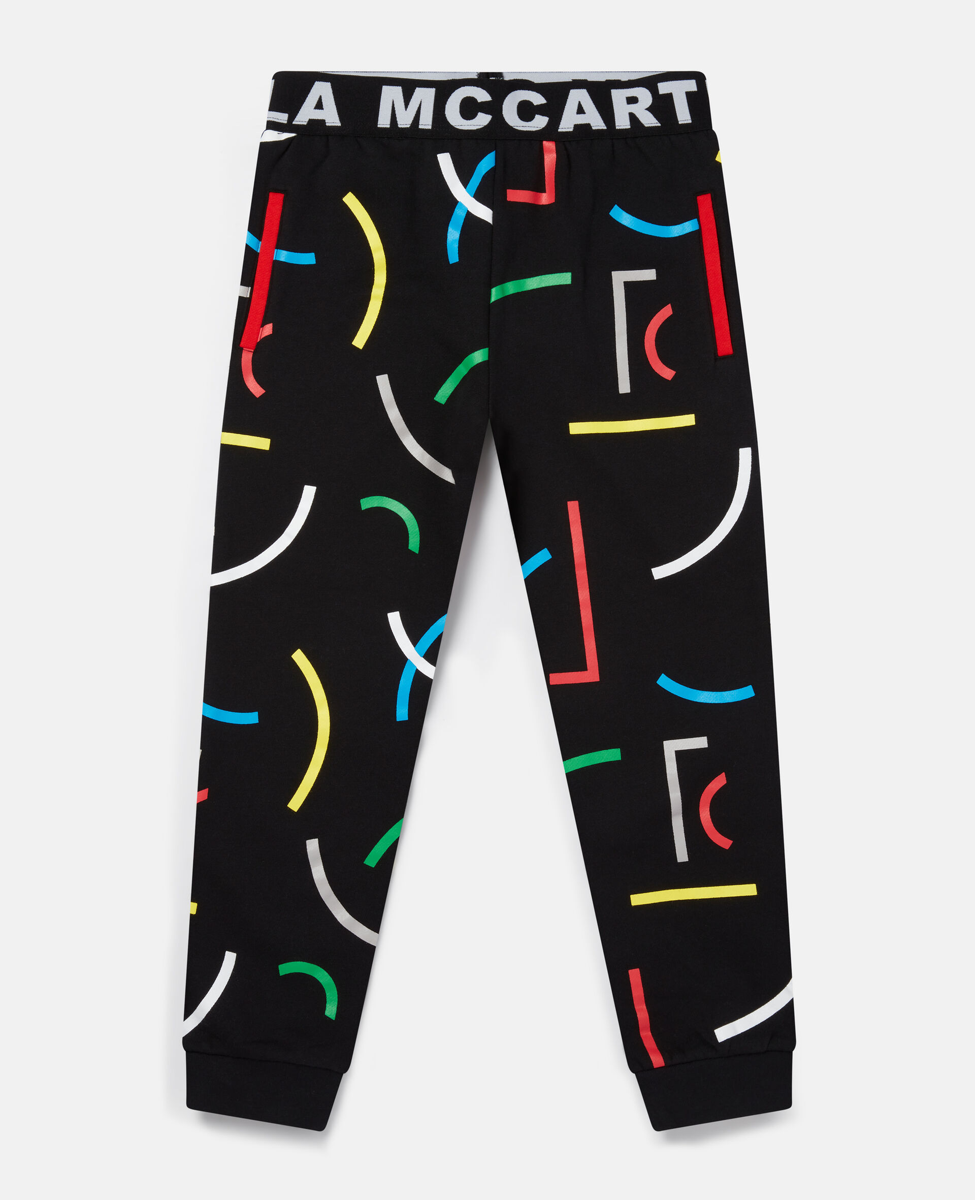 Abstract Line Print Fleece Joggers-Black-large image number 0