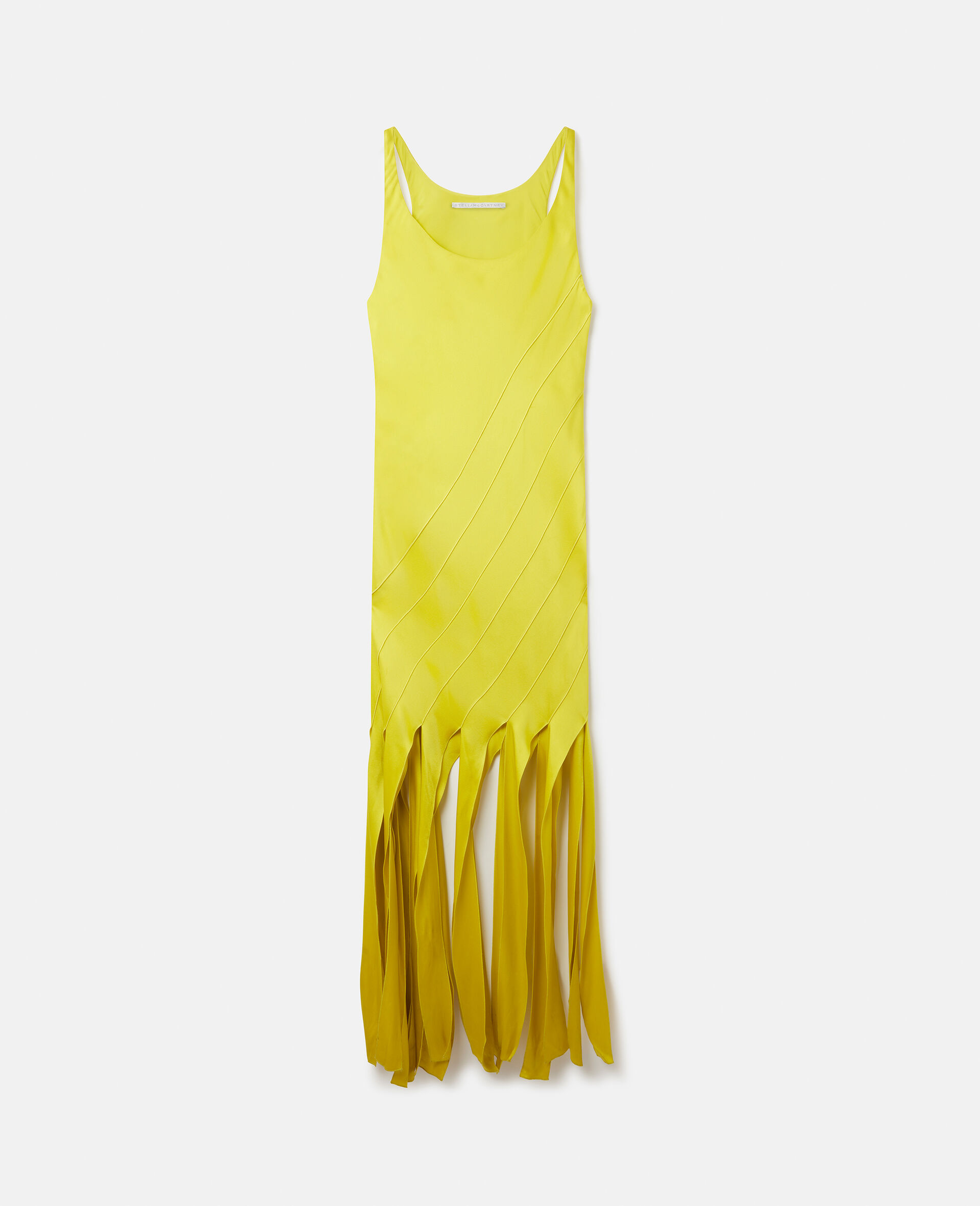 Fringed Hem Double Satin Evening Dress-Green-large image number 0