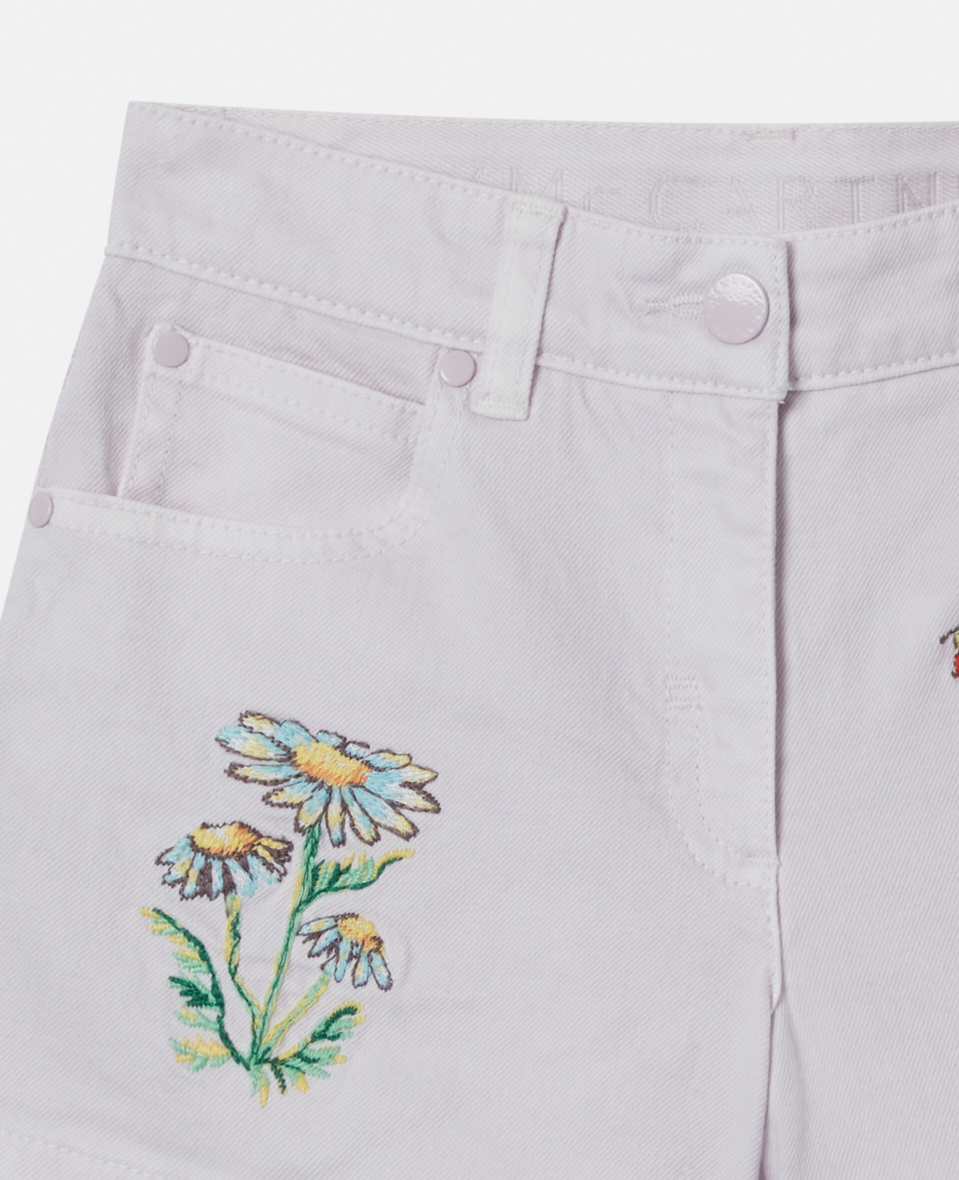 Flower Embroidered Shorts-Purple-large image number 1
