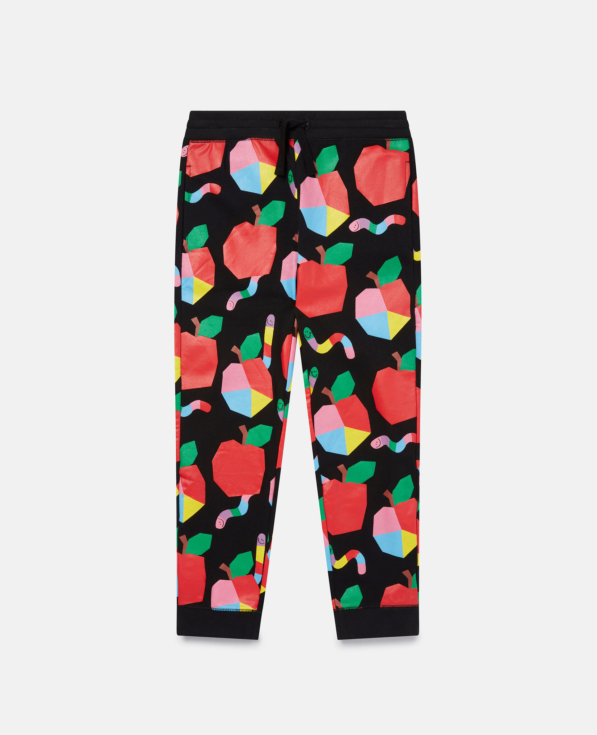 Apples & Worms Print Fleece Joggers-Black-large image number 0