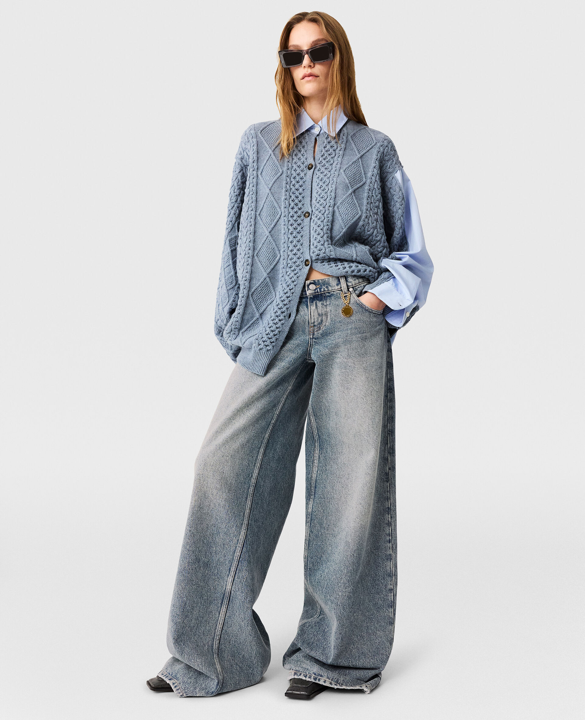 Jean large a delavage vintage-Bleu-medium