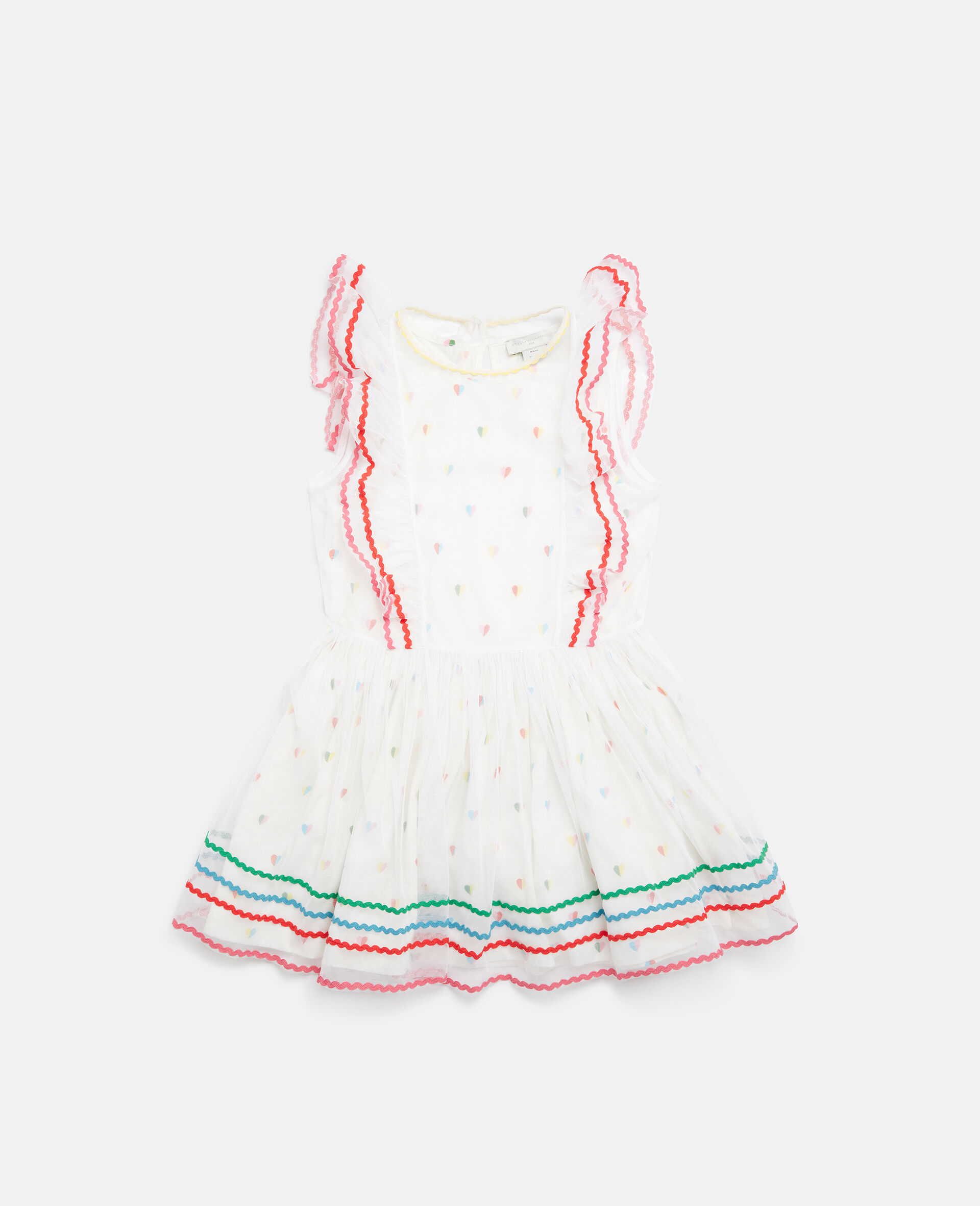 Heart Print Frill Trim Dress-White-large image number 0