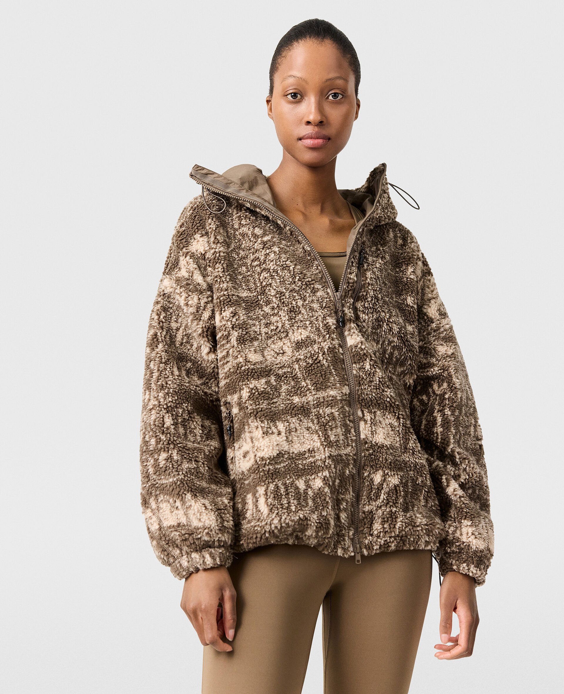 TrueNature Fleece mit durchgehendem Reißverschluss und grafischem Print-Beige-medium