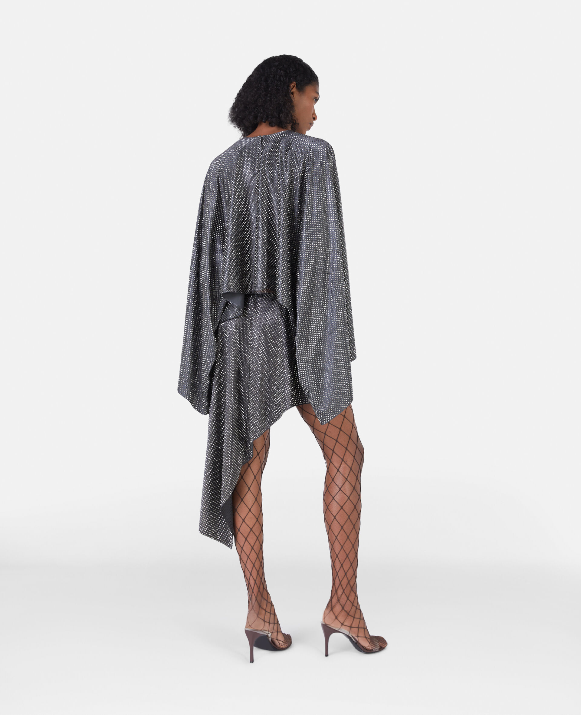 Satin Cropped Cape Top-Grey-large image number 2