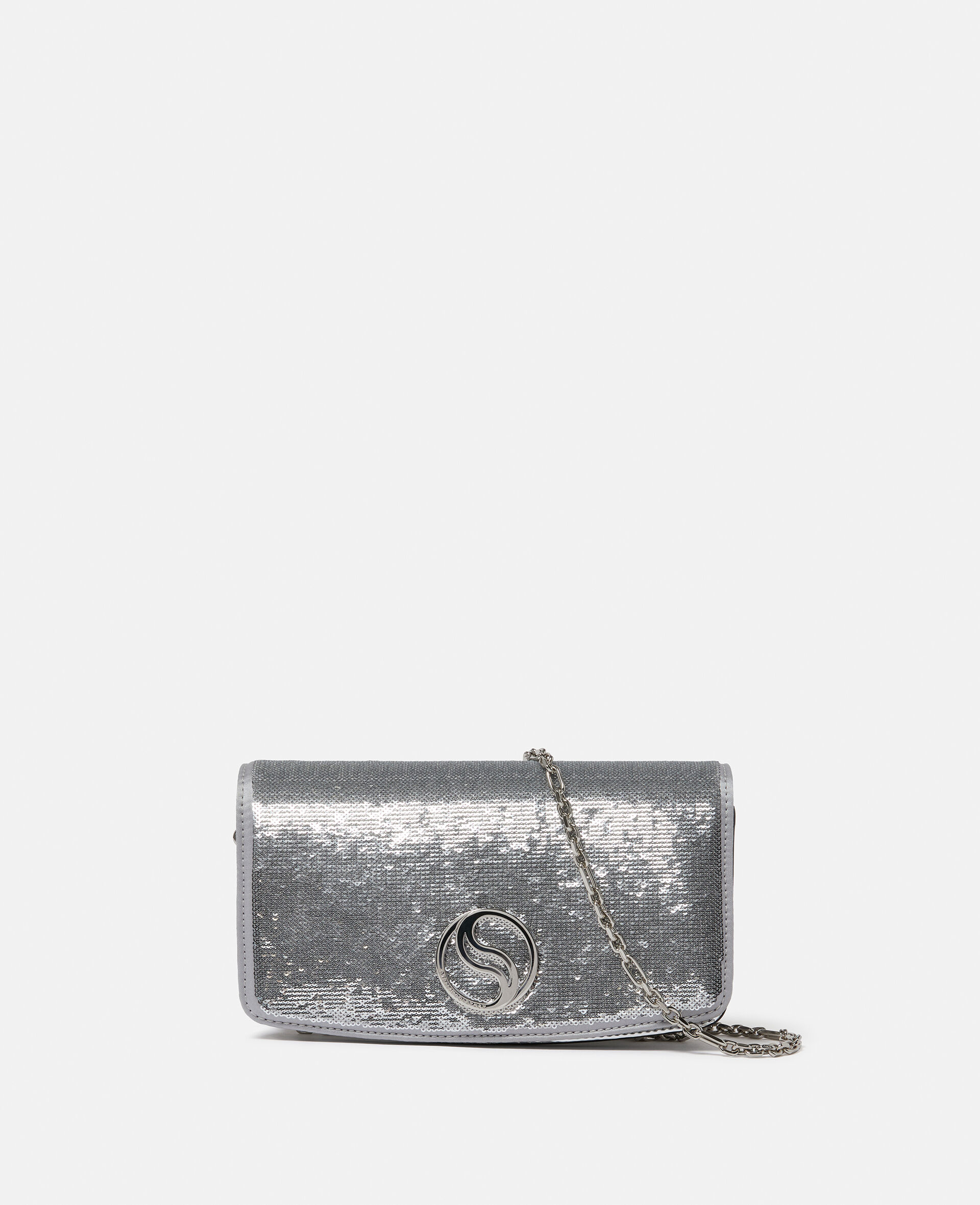 S-Wave Sequinned Wallet on Strap-Silver-large image number 0