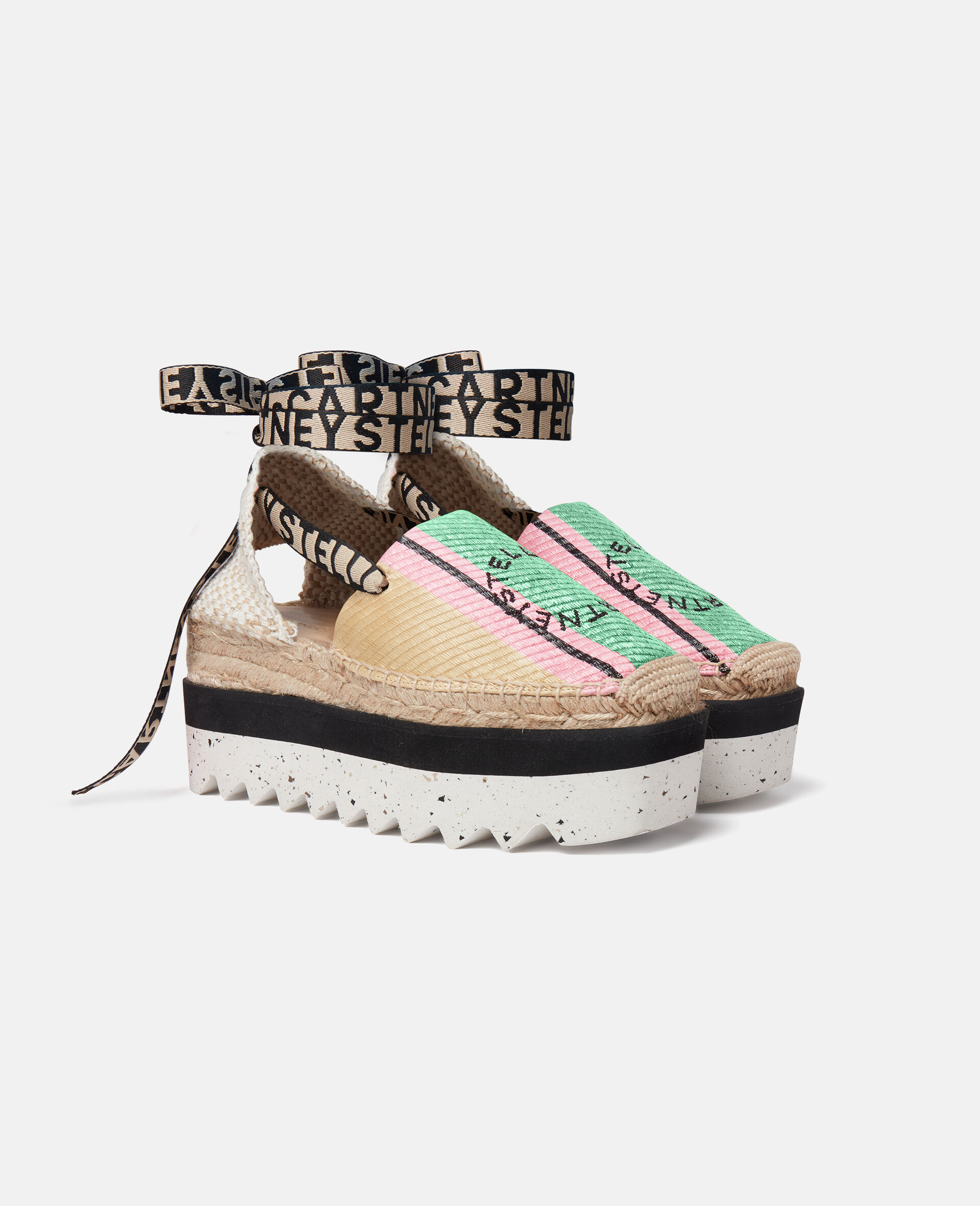 Gaia Striped Raffia Platform Espadrilles-Green-large image number 1
