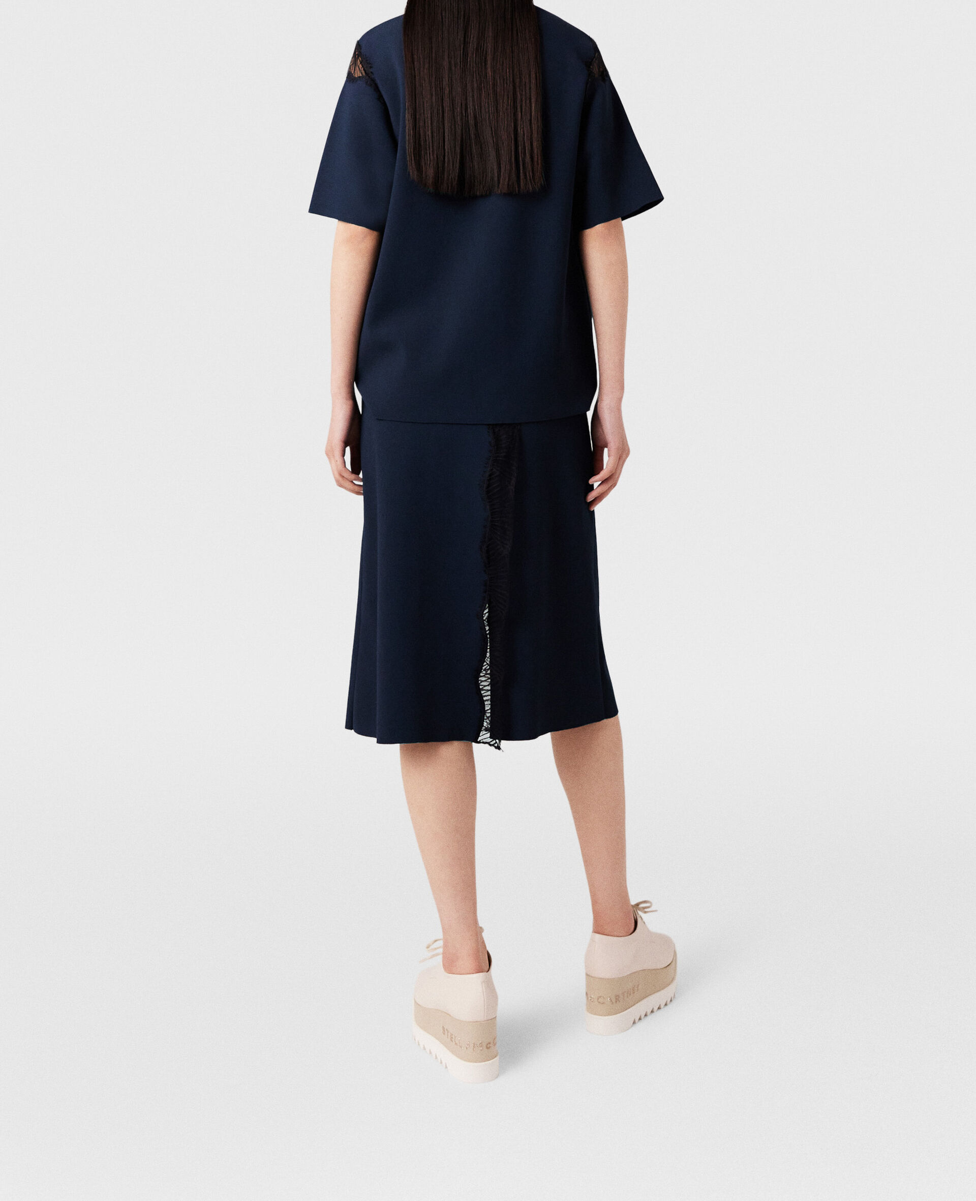 Lace Insert Mid-Rise Midi Skirt-Blue-large image number 4