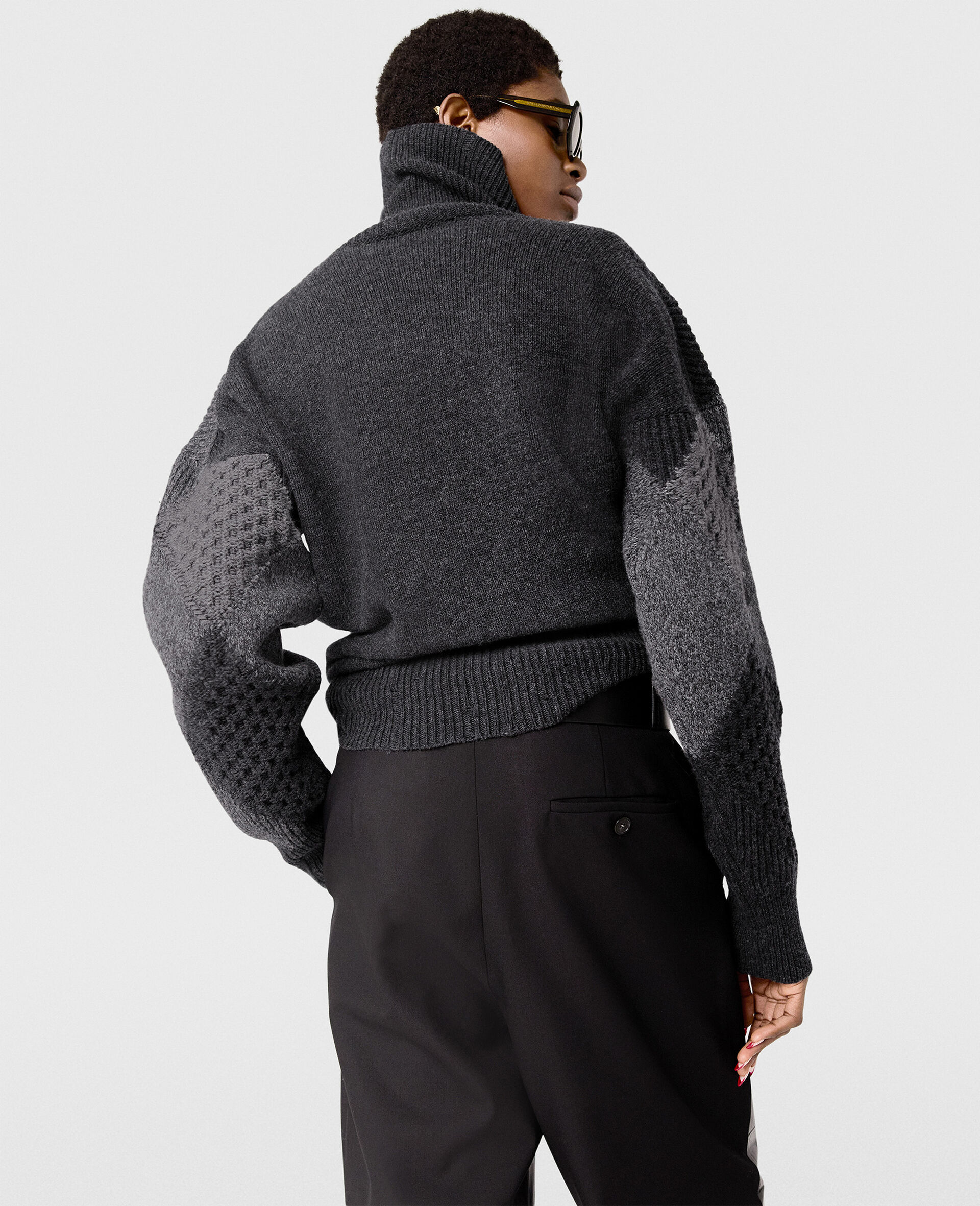 Argyle Turtleneck Jumper-Grey-large image number 4