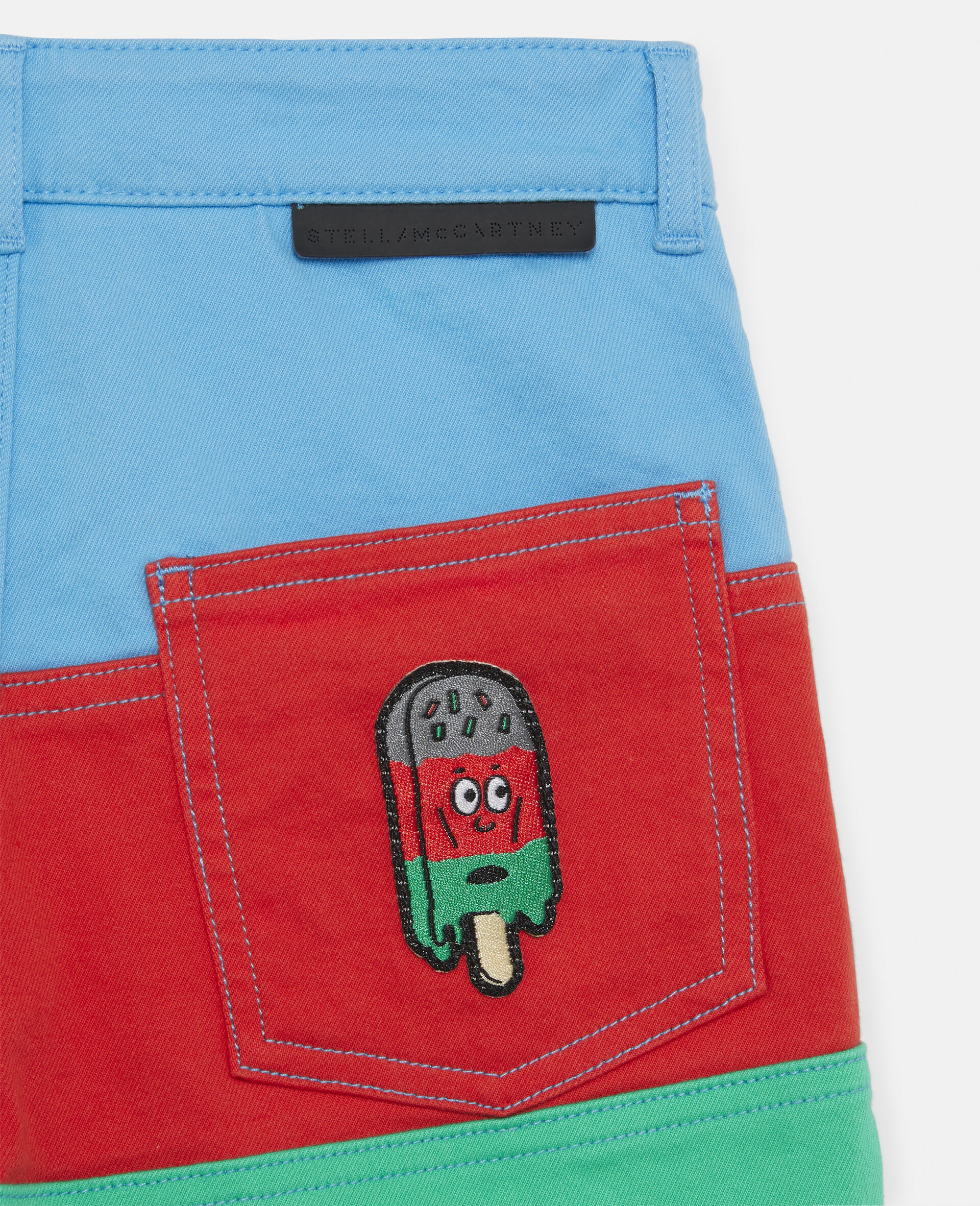 Colour Block Denim Shorts -Multicolour-large image number 3