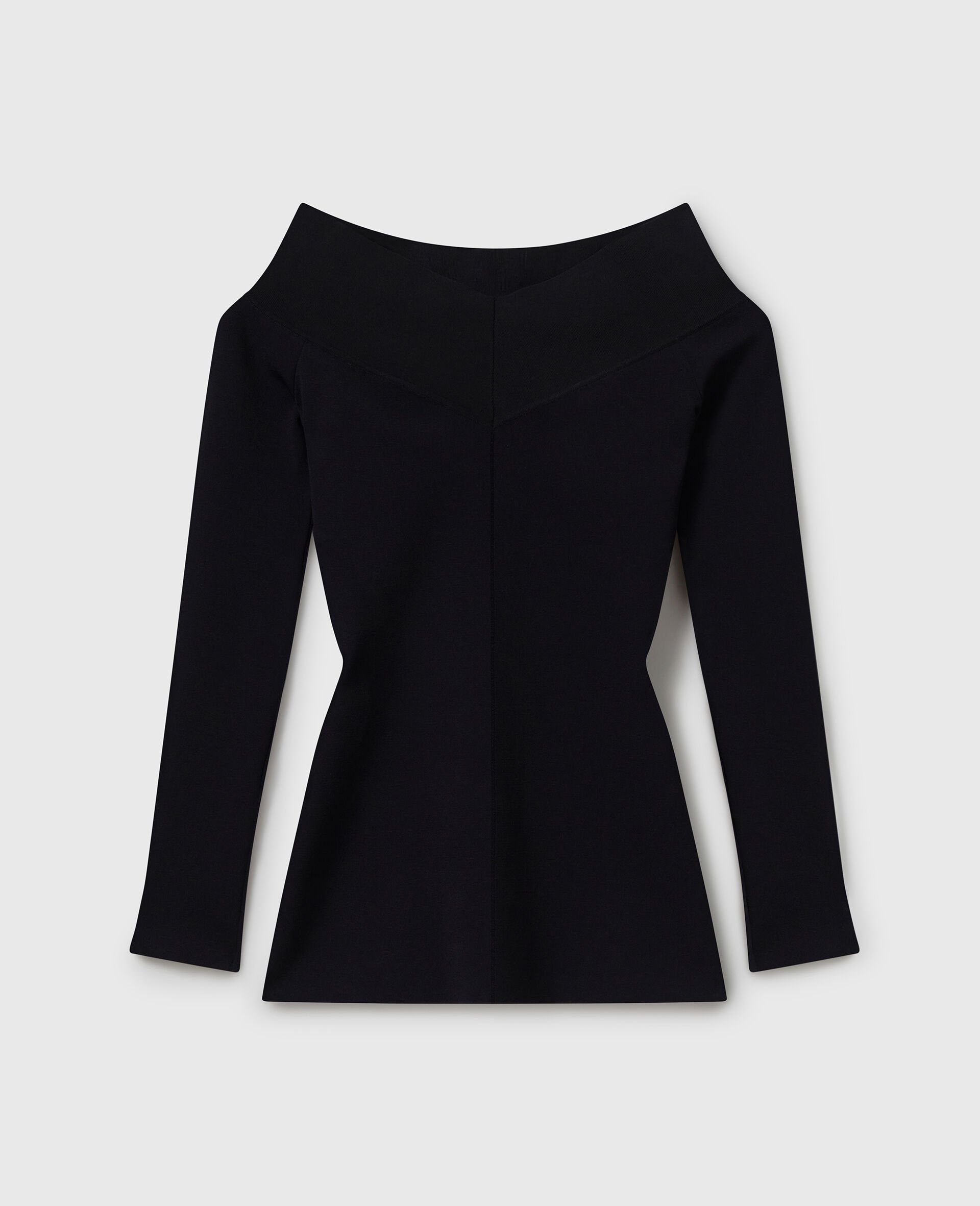 Straight-Neck Long-Sleeve Top-Black-medium