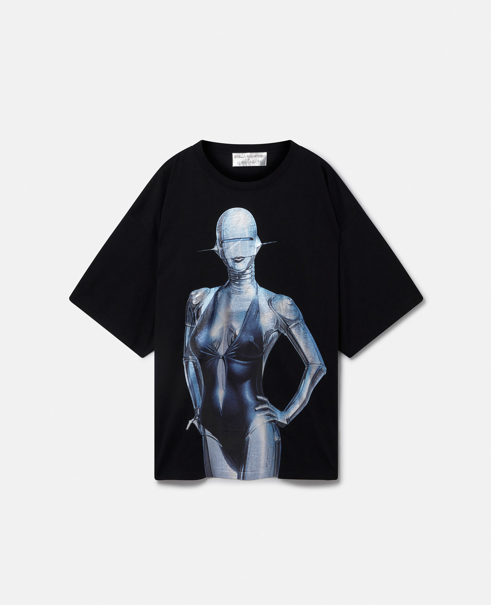 T-shirt oversize in cotone biologico con stampa Sexy Robot-Nero-large image number 0