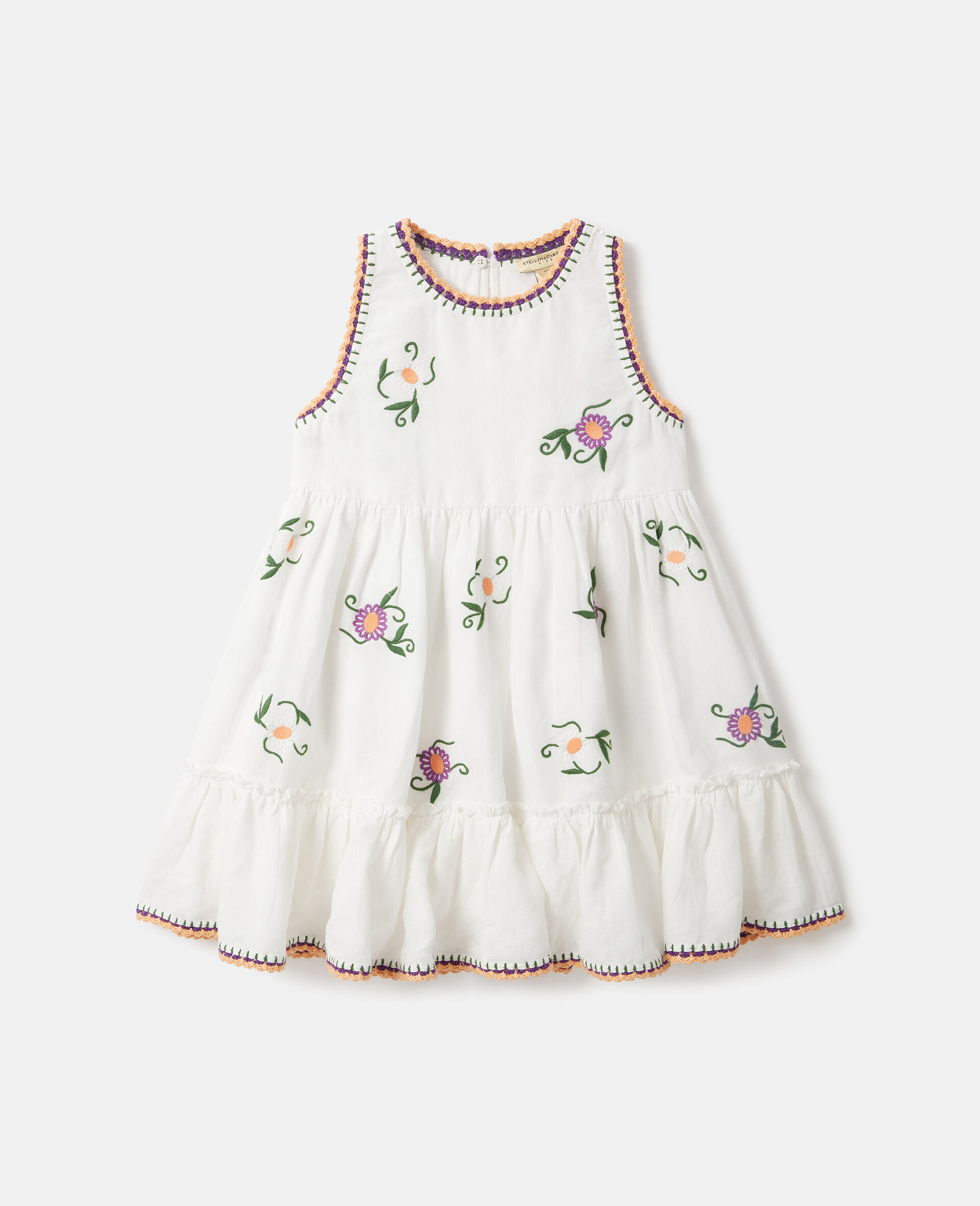 Embroidered Sleeveless Dress-White-medium