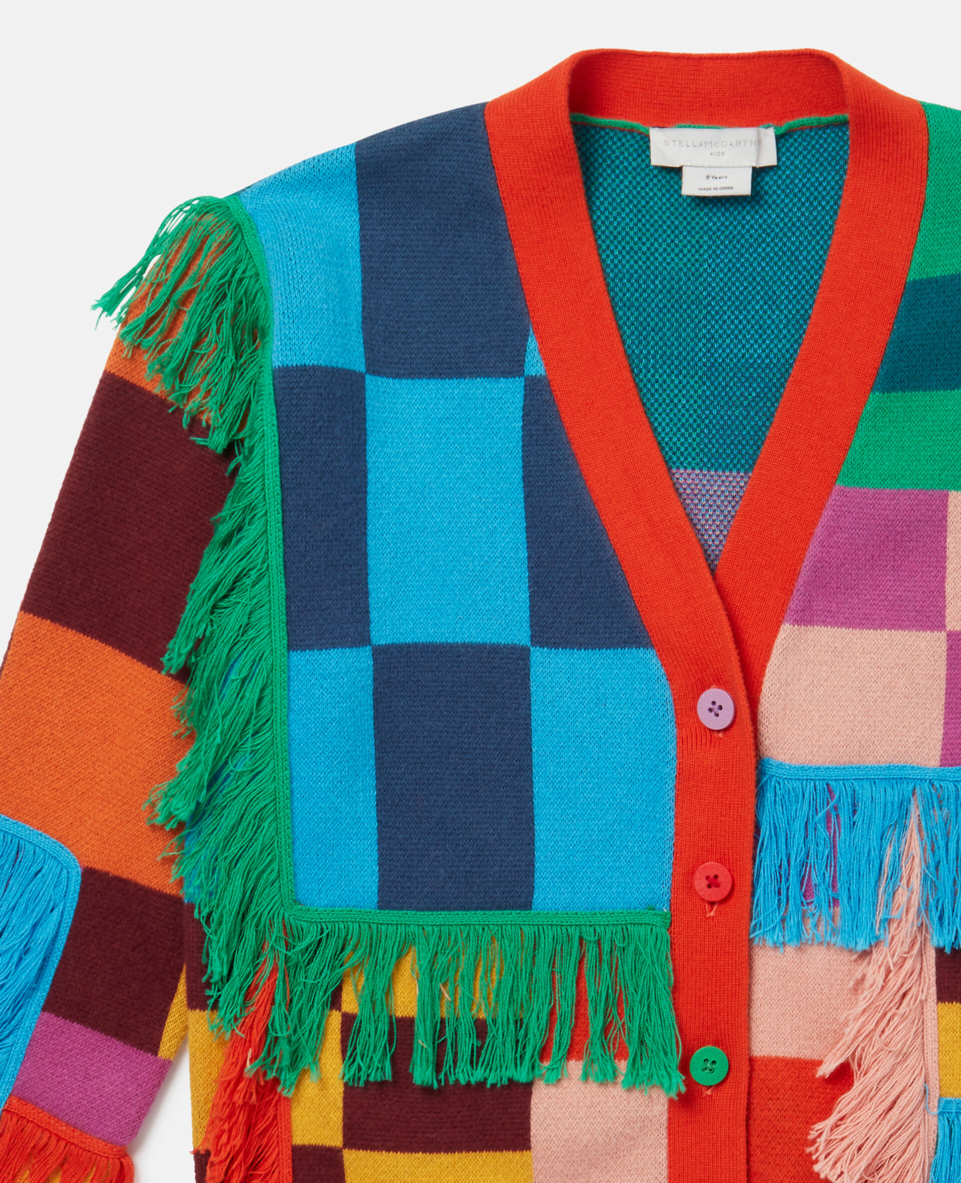 Fringed Checkerboard Cardigan-Multicolour-large image number 1