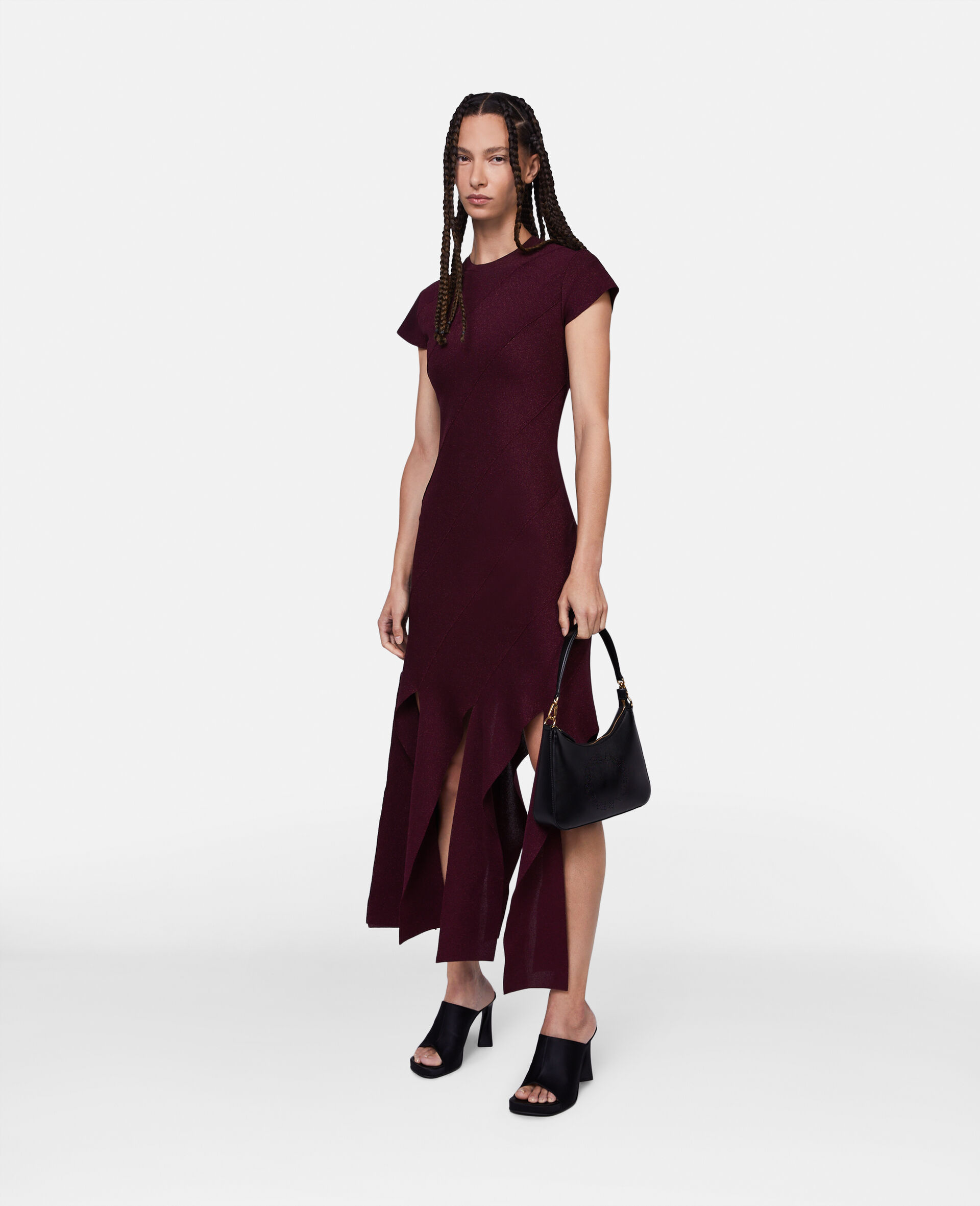 Lurex Rib Knit Midi Dress-Red-model Lurex Rib Knit Midi Dress-Red-model