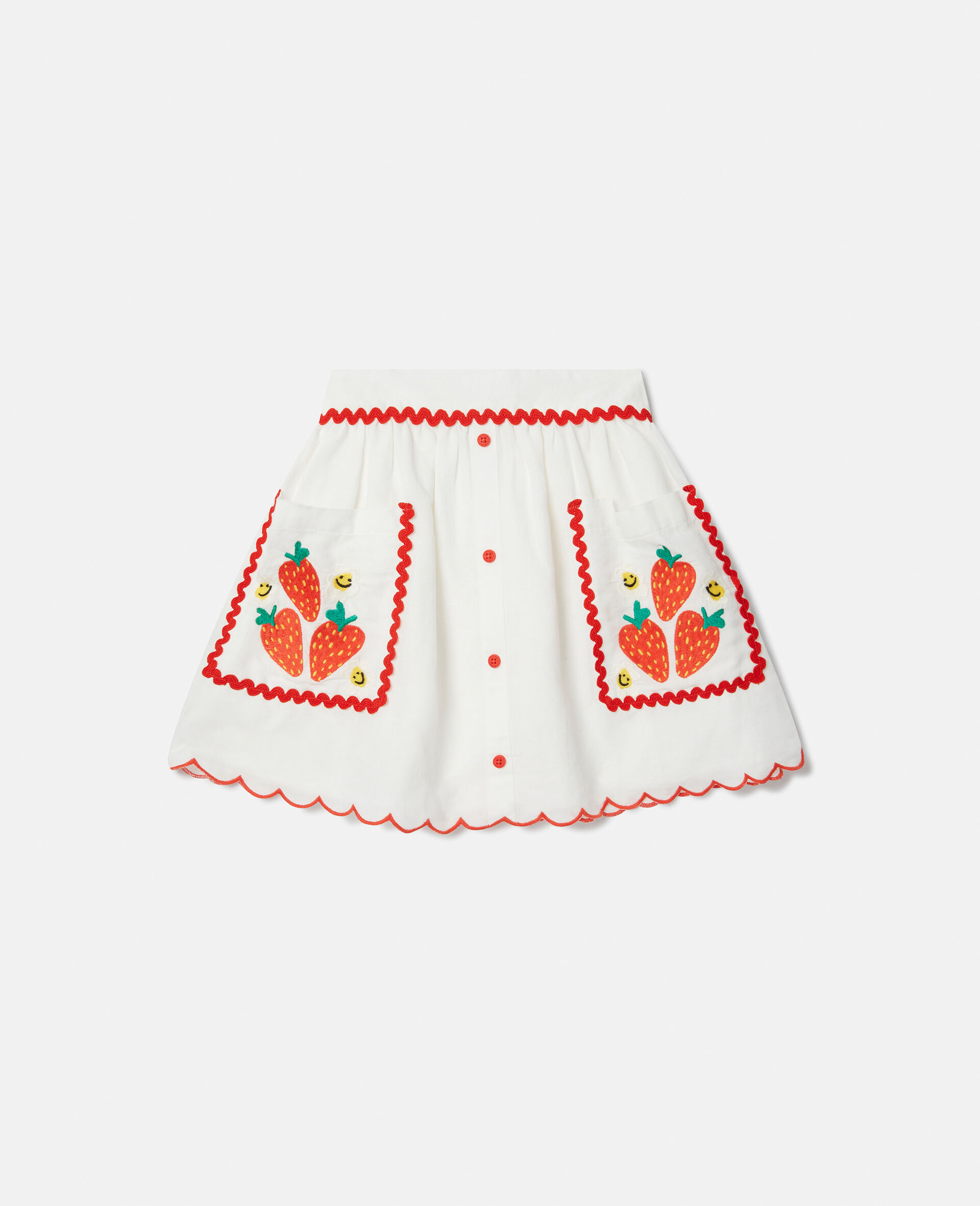 Strawberry Embroidered Scalloped Trim Skirt-Cream-large image number 0