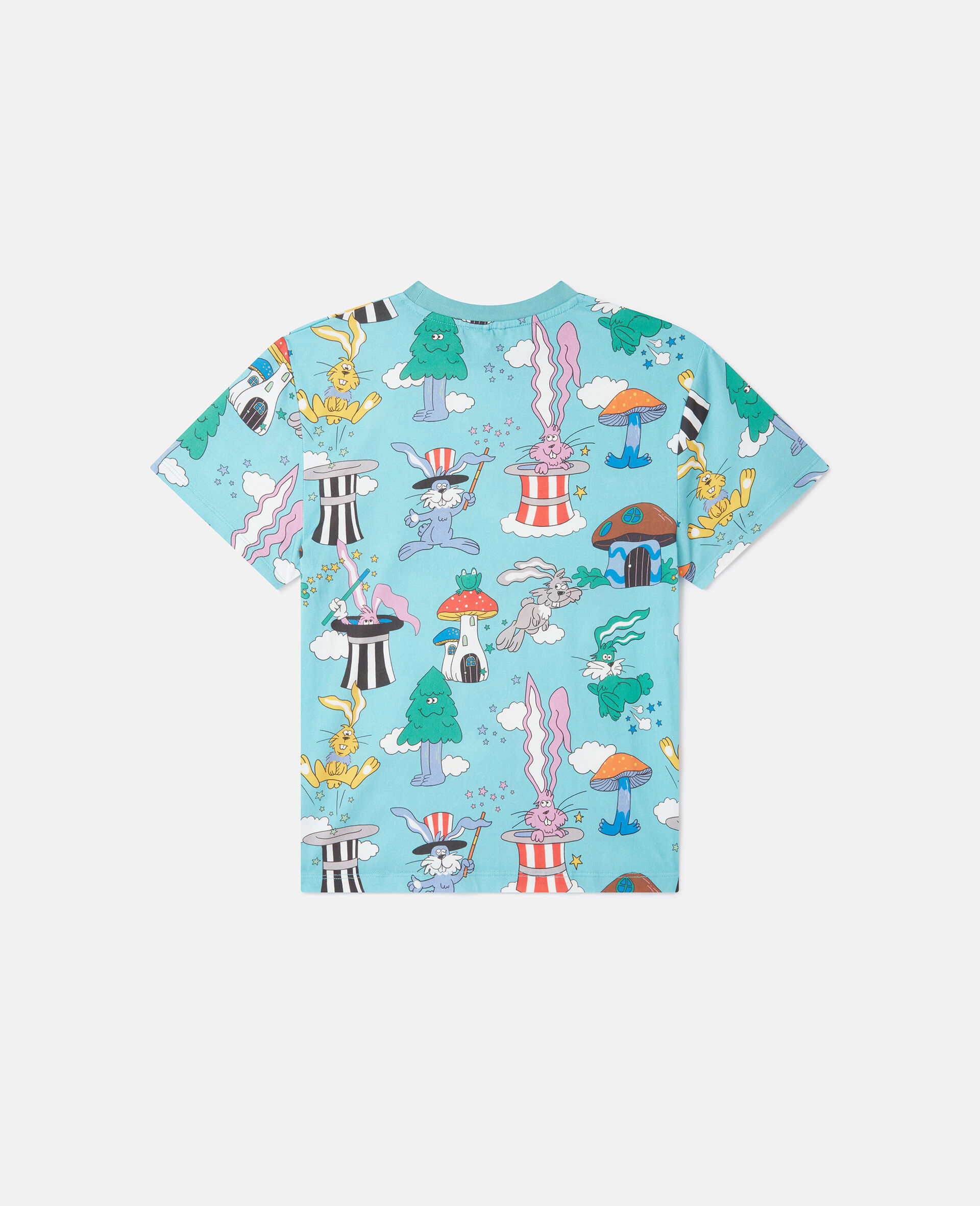 Magicians Bunny Print Crewneck T-Shirt-Blue-large image number 2