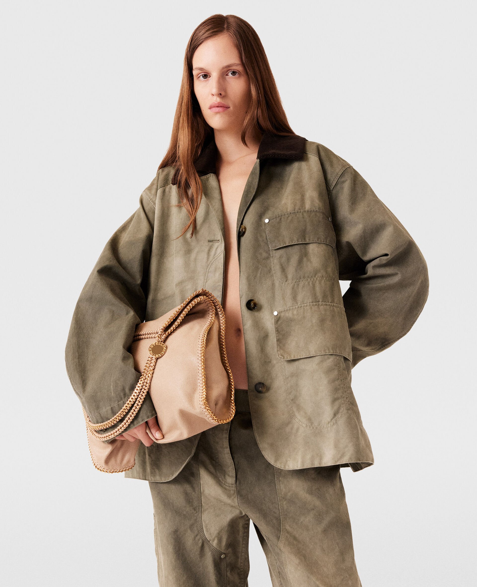 Corduroy Collar Aged Jacket-Beige-model
