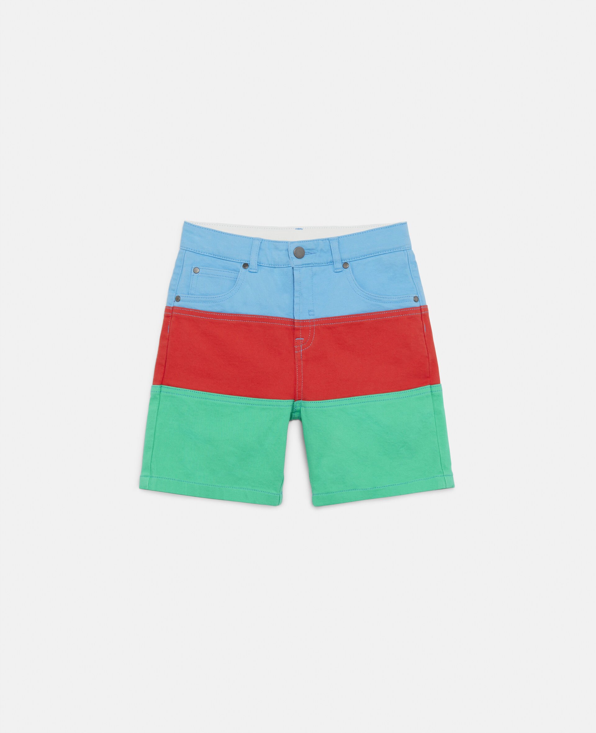 Colour Block Denim Shorts -Multicolour-large