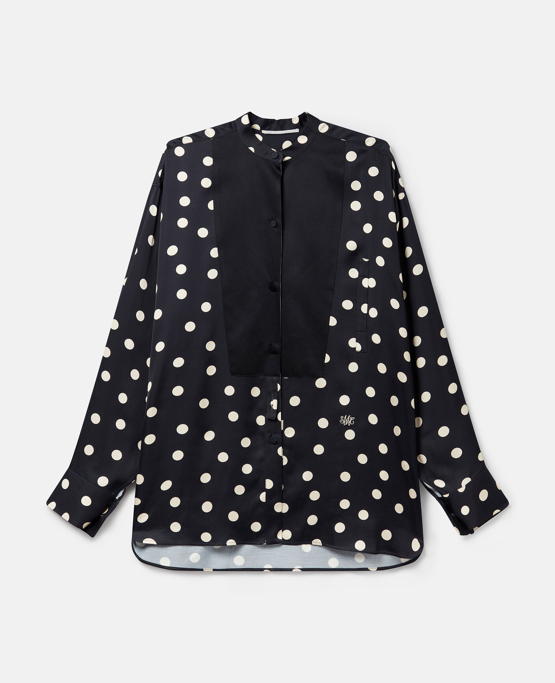 Oversized Polka Dot Tuxedo Shirt-Black-medium