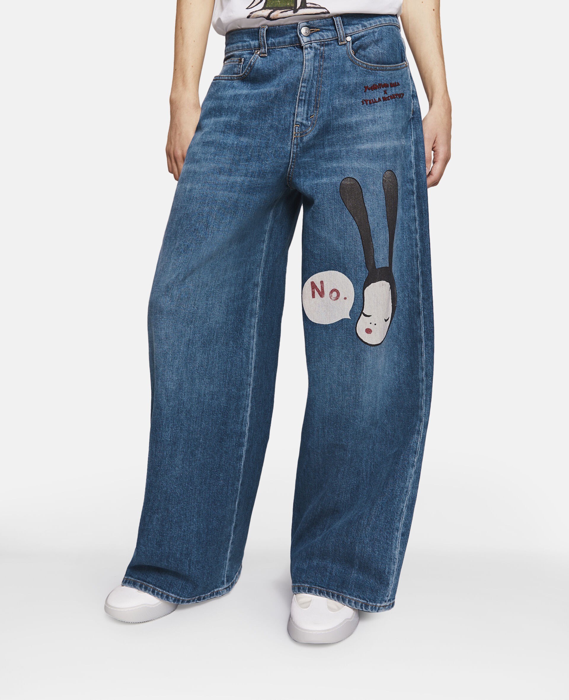 Little Black Bunny Embroidered Wide Leg Jeans-Blue-large image number 4