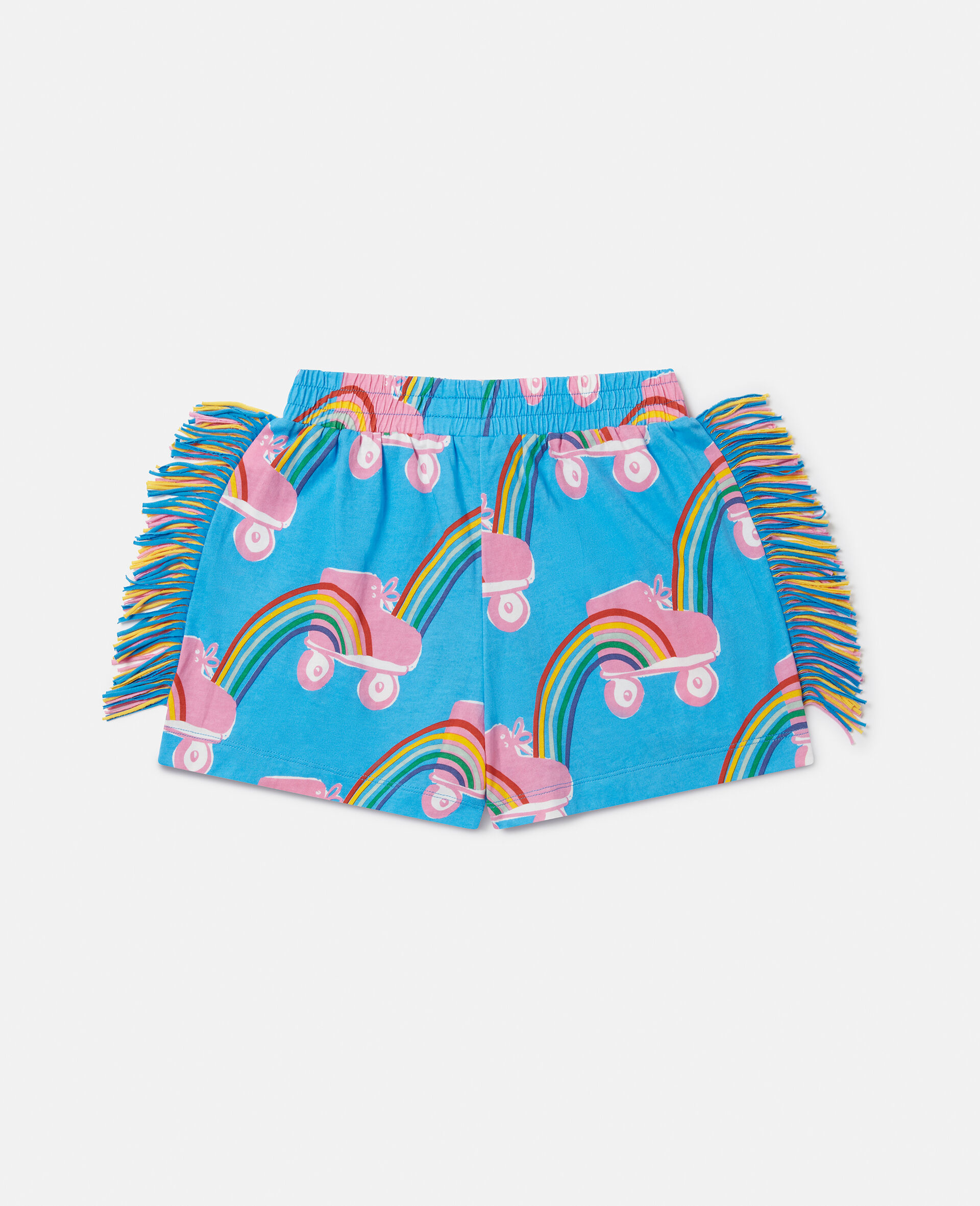 Rollerskate Rainbow Print Fringe Shorts-Blue-large Rollerskate Rainbow Print Fringe Shorts-Blue-large image number 2