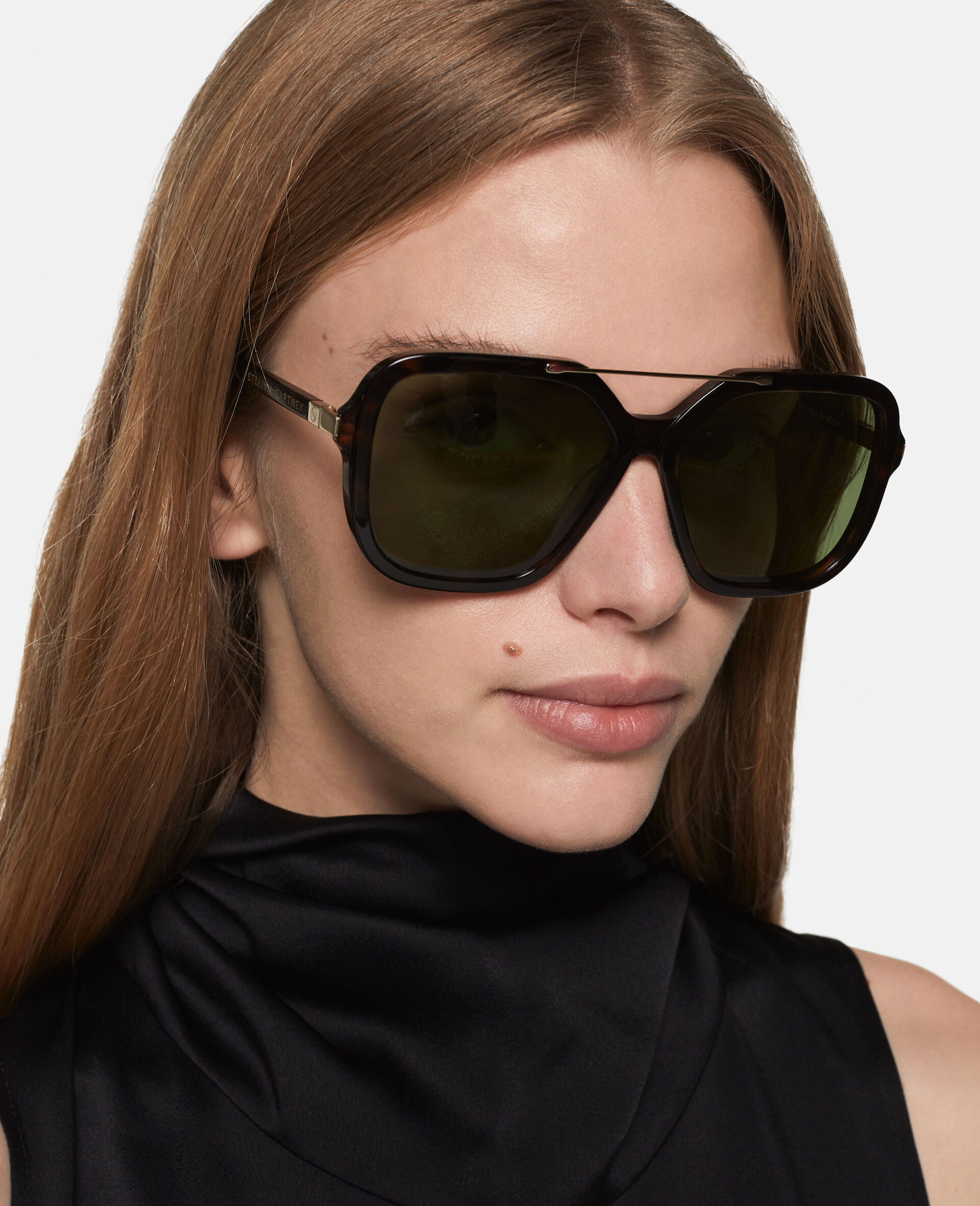 Oversized Square Metal Bar Sunglasses-Brown-model