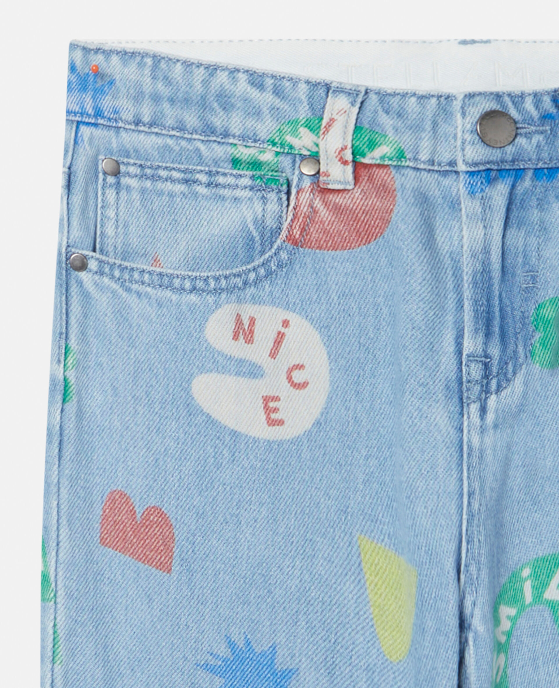 Shape Print Denim Trousers-Blue-large image number 1