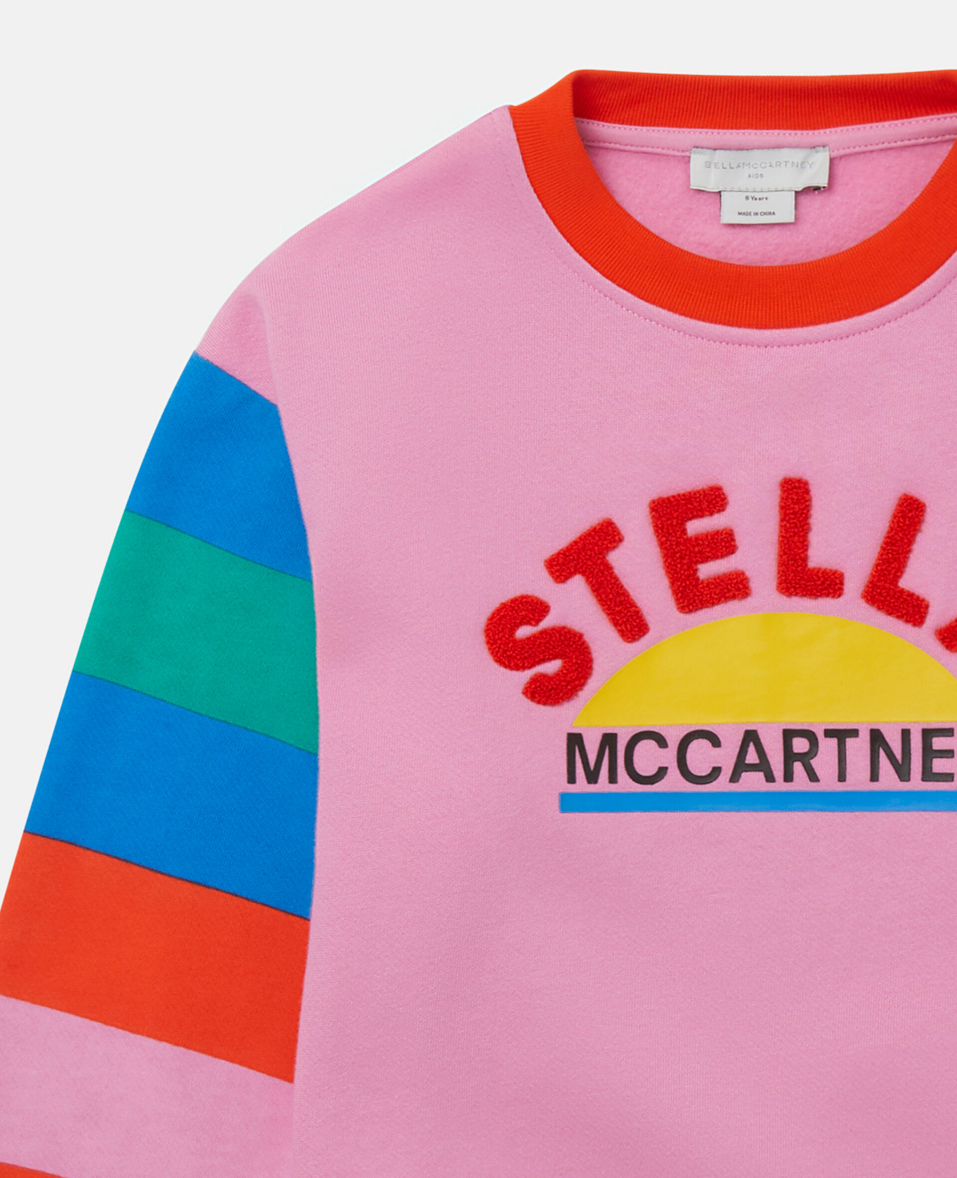 Logo Striped Sleeve Sweatshirt-Pink-large image number 1