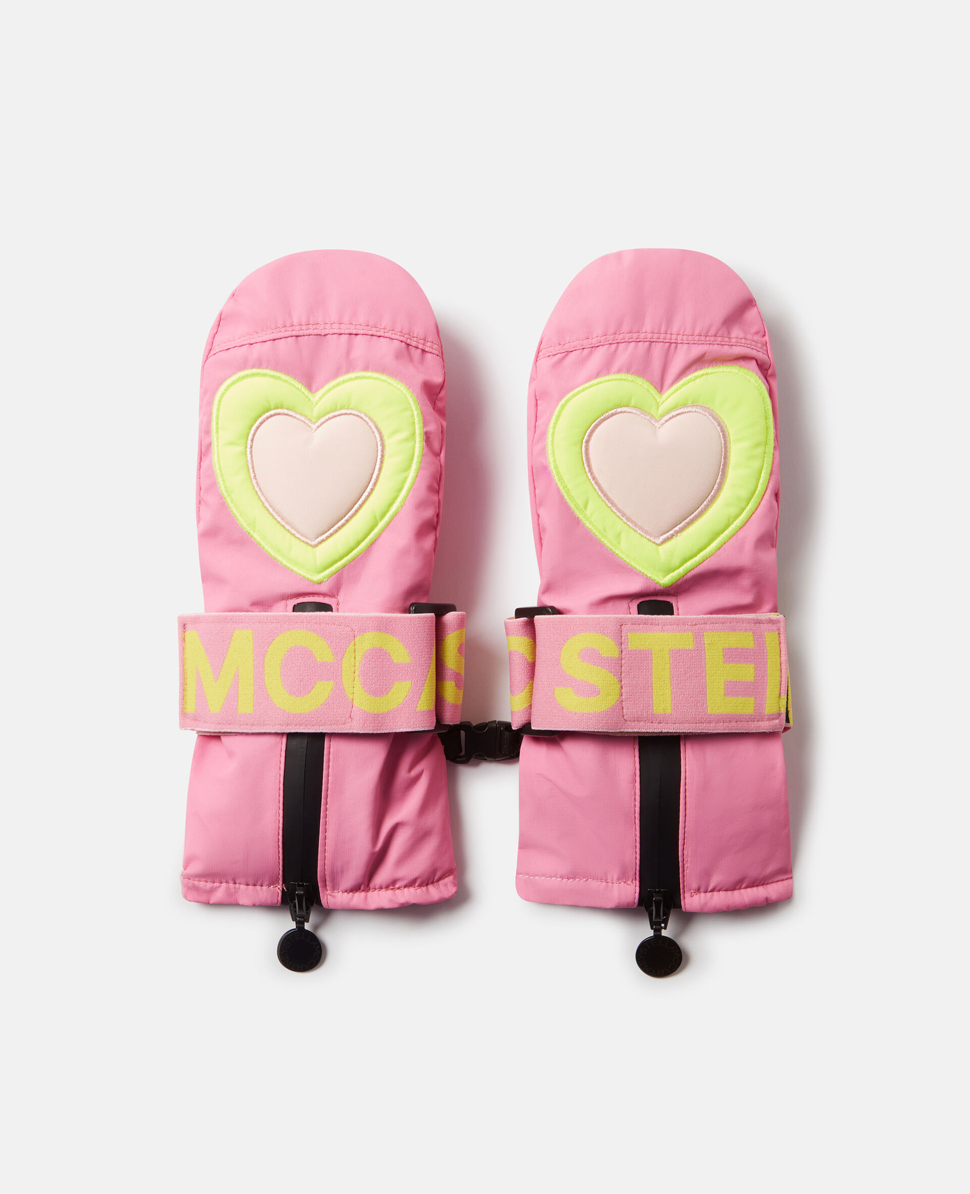 Heart Print Ski Gloves-Pink-medium Heart Print Ski Gloves-Pink-medium