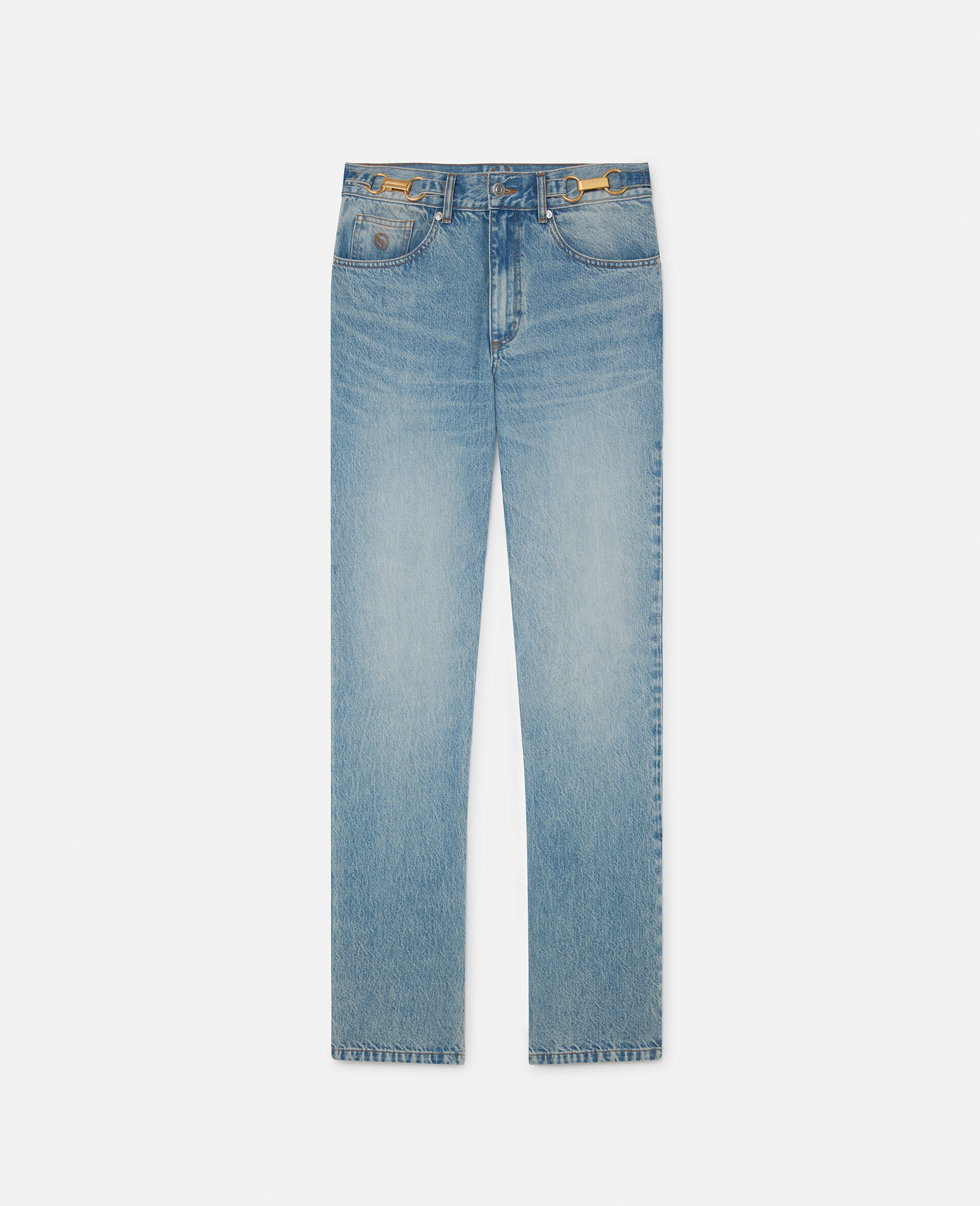 Clasp-Embellished Mid-Rise Tapered Jeans-Blue-large image number 0