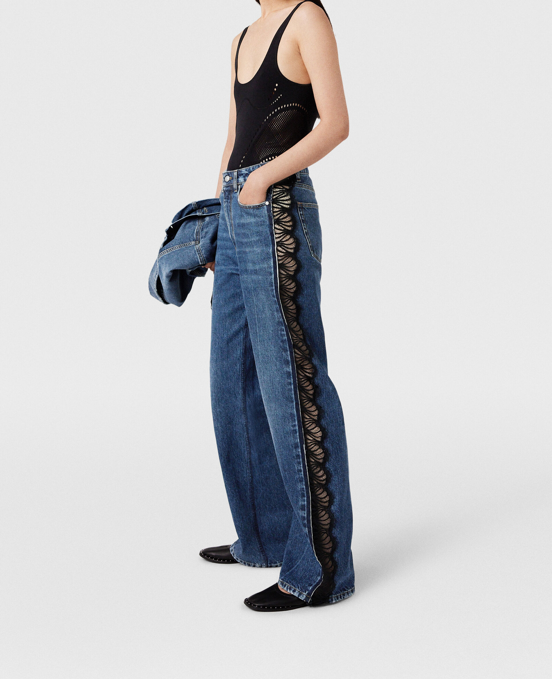 Gerade Jeans mit hoher Taille und Spitze-Blau-large image number 2